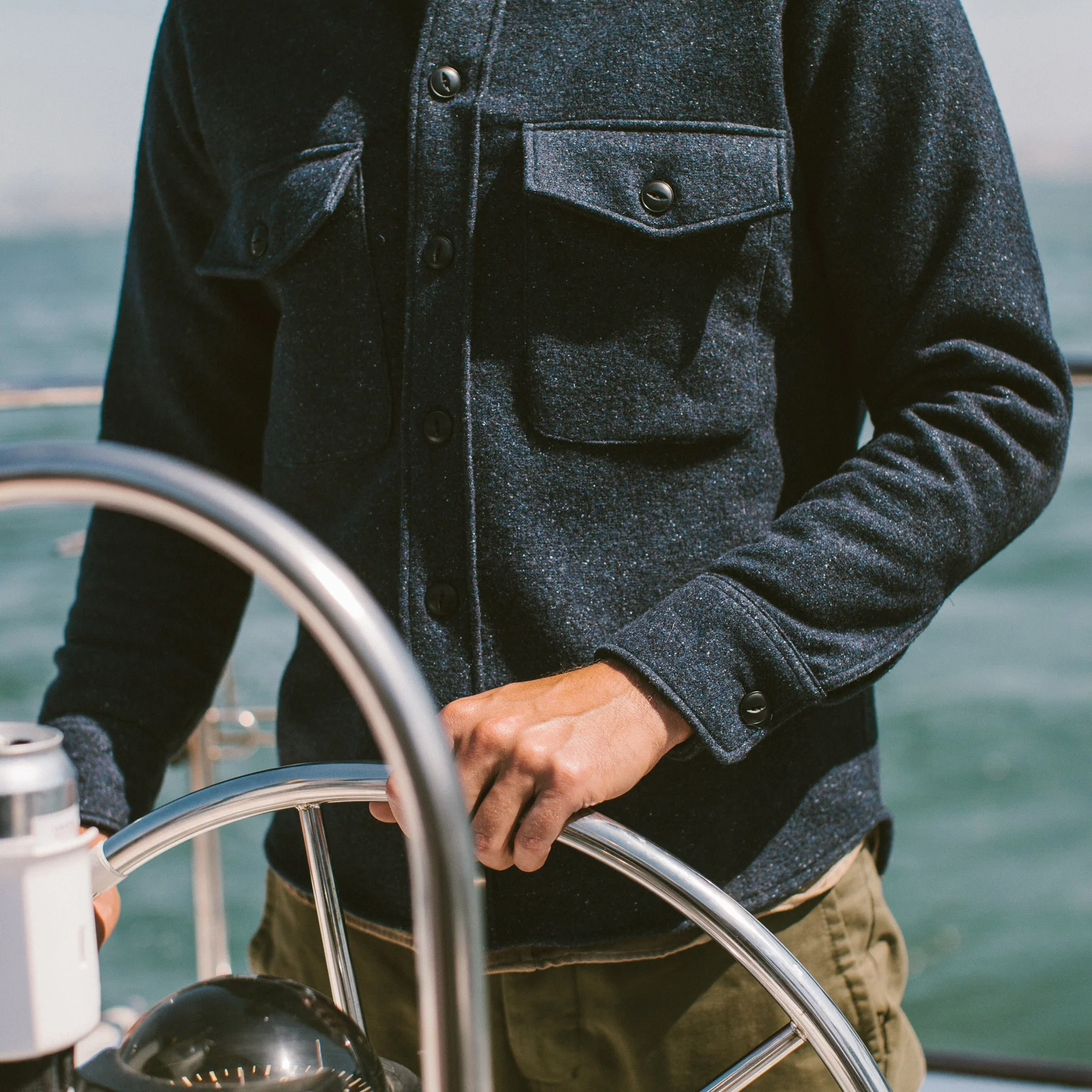 The Maritime Shirt Jacket in Navy Donegal Lambswool - Image 5