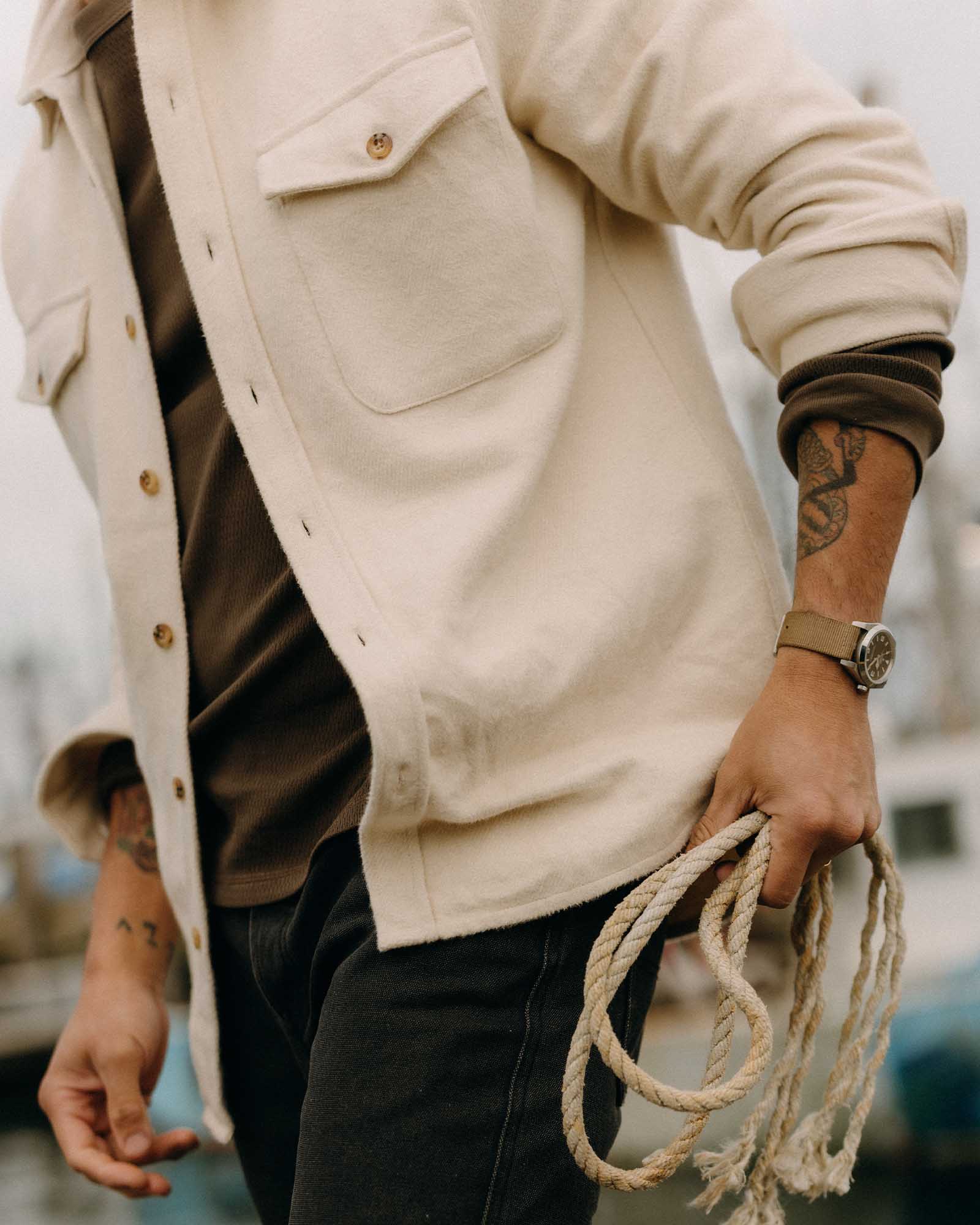 The Maritime Shirt Jacket in Vintage White Moleskin Twill - Image 3