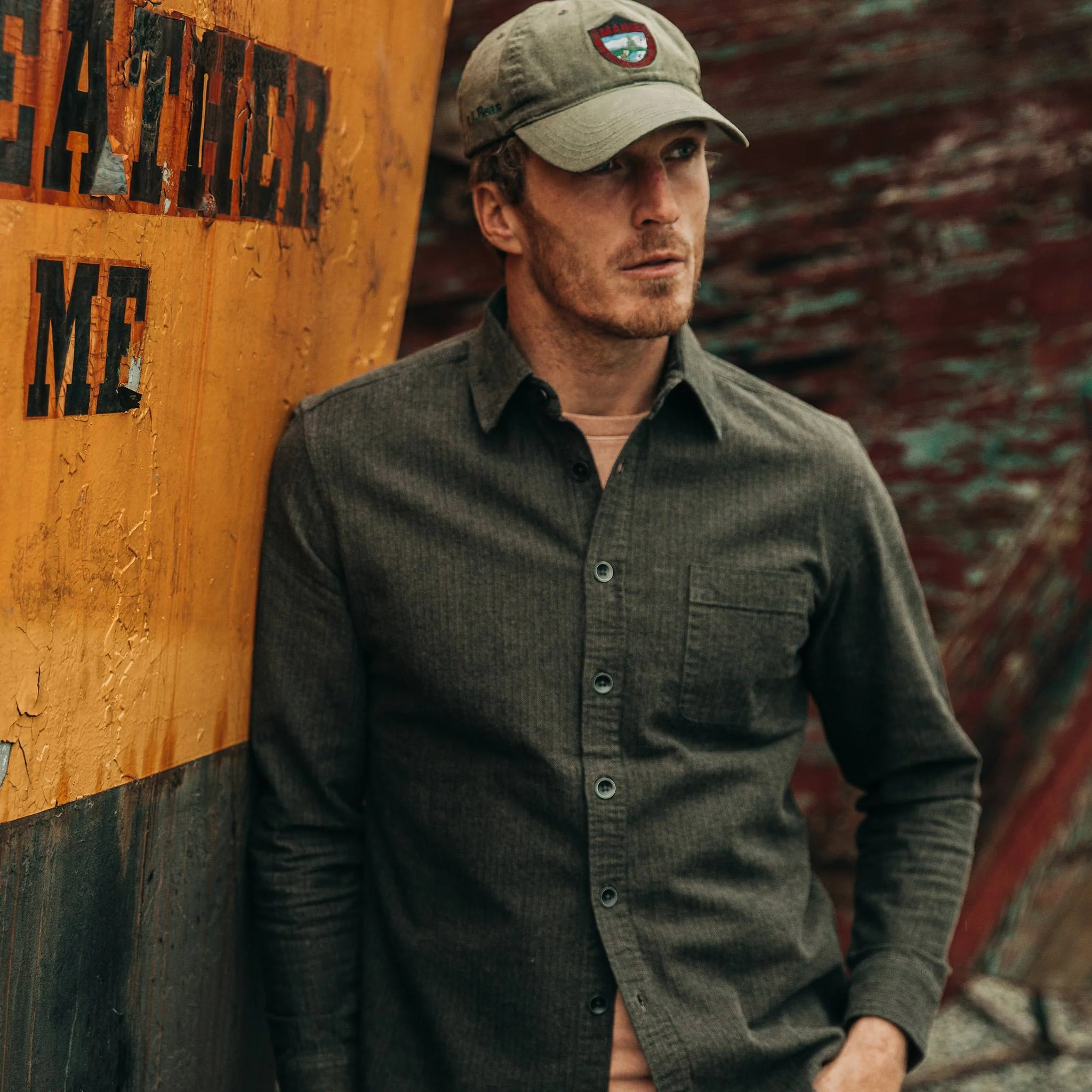 The Mechanic Shirt in Dark Olive Herringbone - Image 2