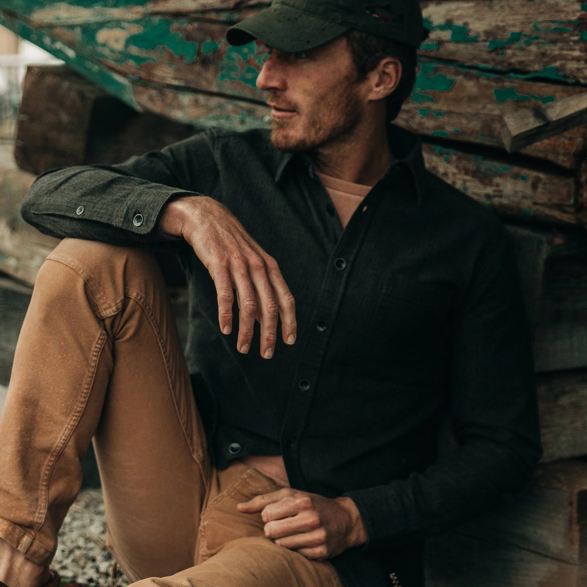 The Mechanic Shirt in Dark Olive Herringbone - Image 3