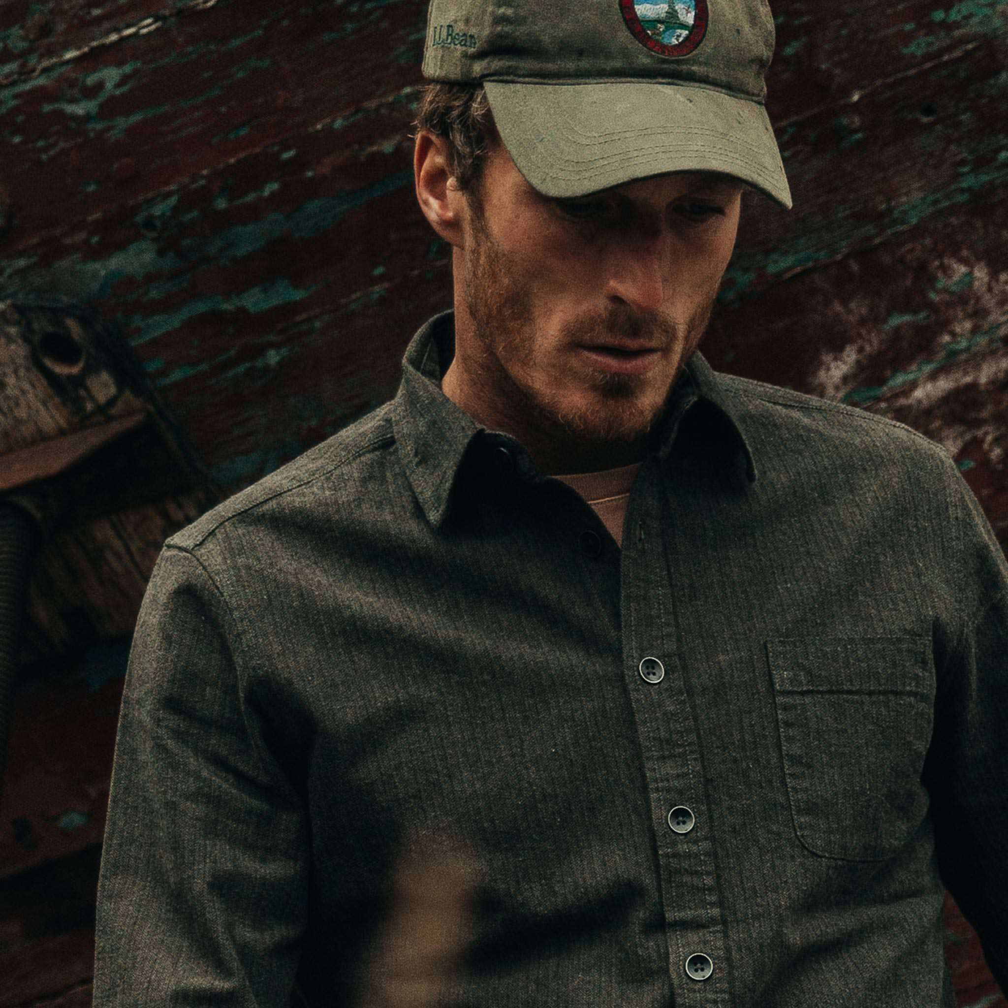 The Mechanic Shirt in Dark Olive Herringbone - Image 4