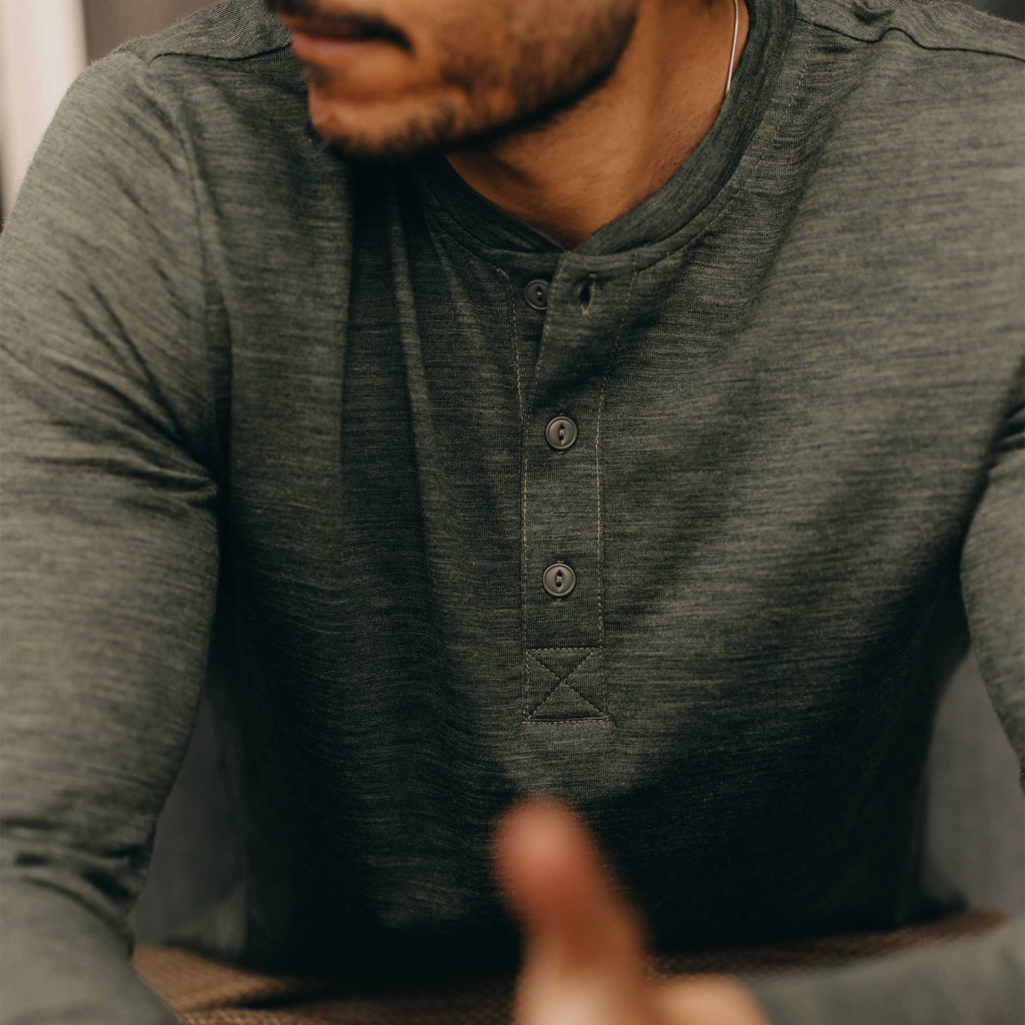 The Merino Henley in Heather Army - Image 3