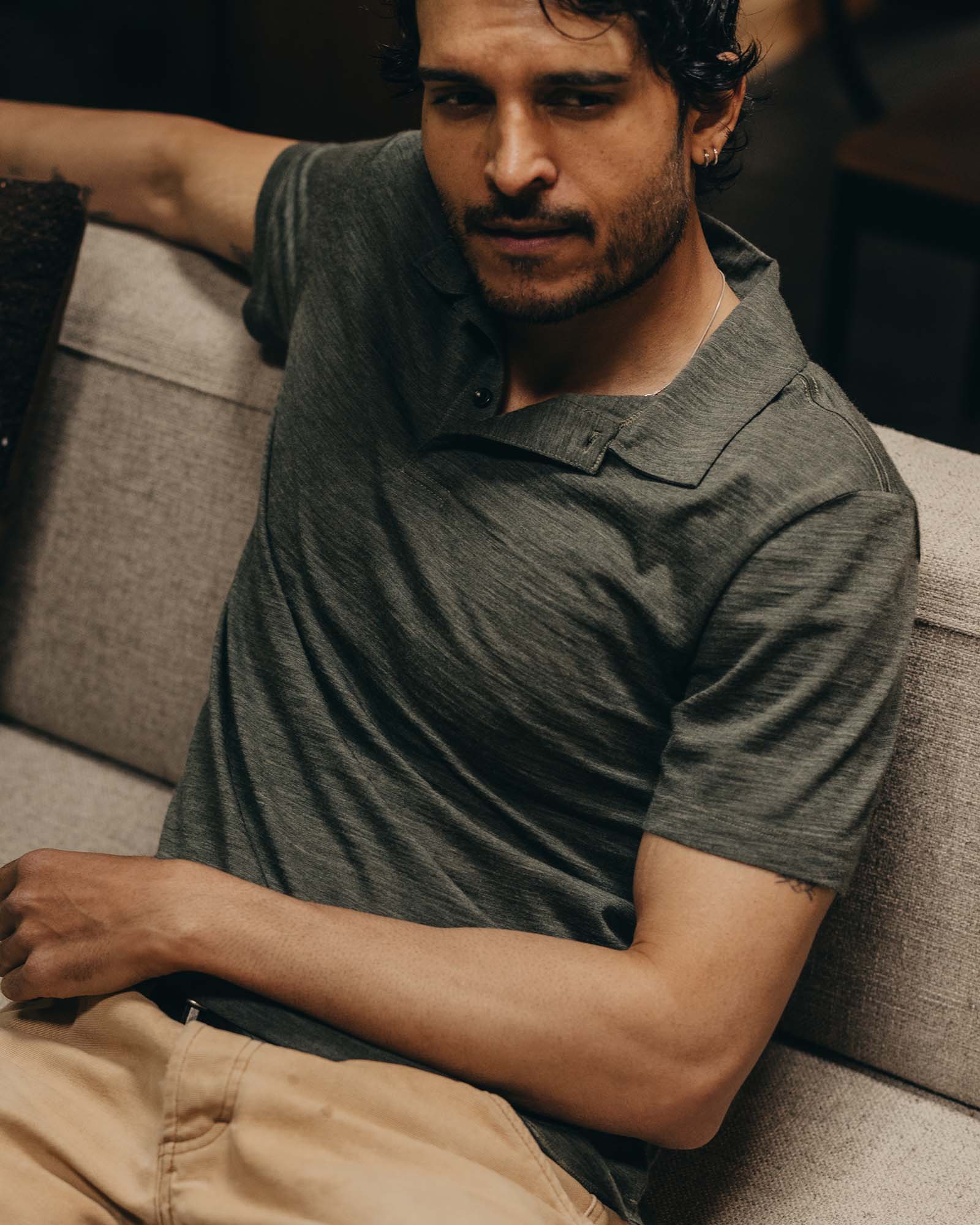The Merino Polo in Heather Army - Image 4