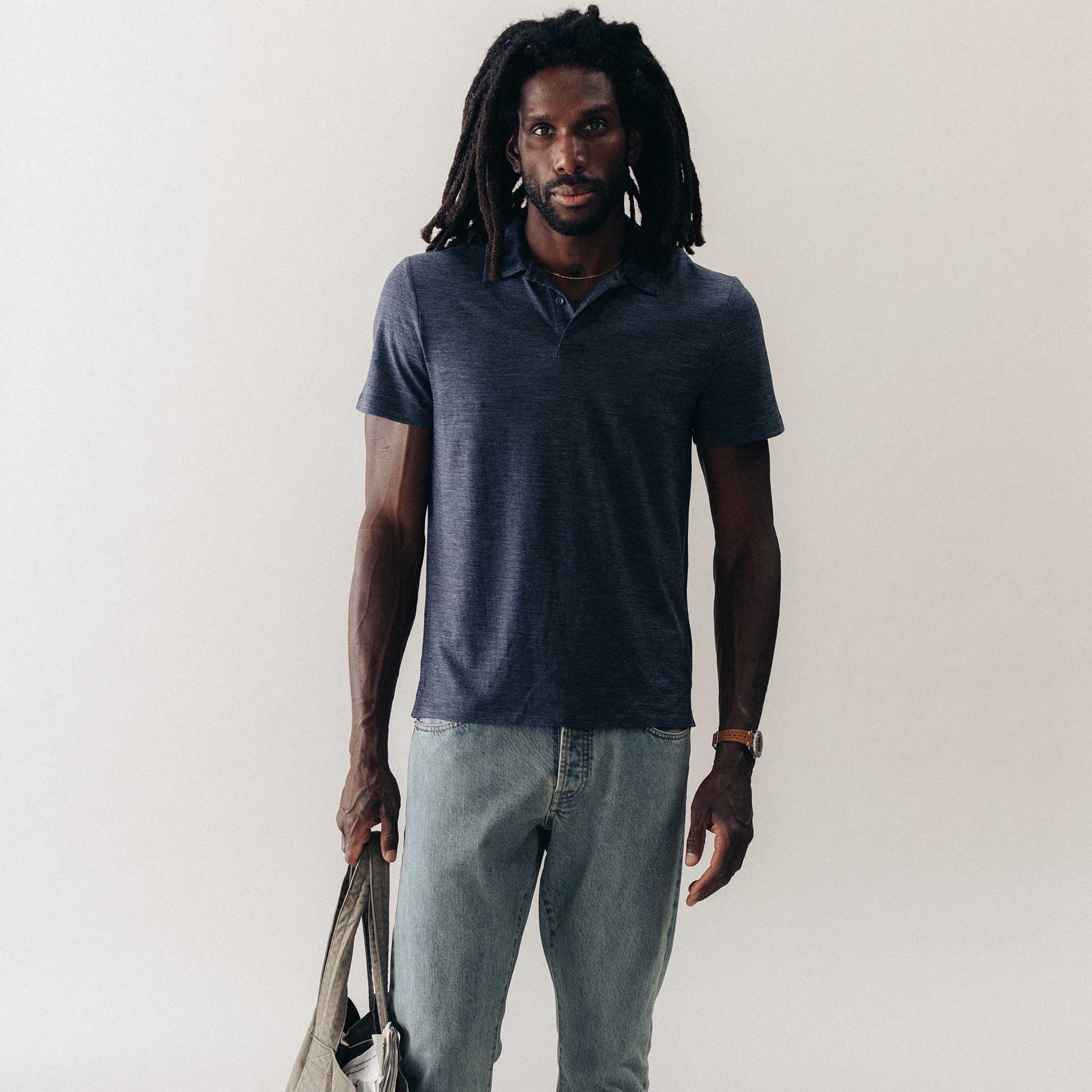 The Merino Polo in Heather Navy - Image 4
