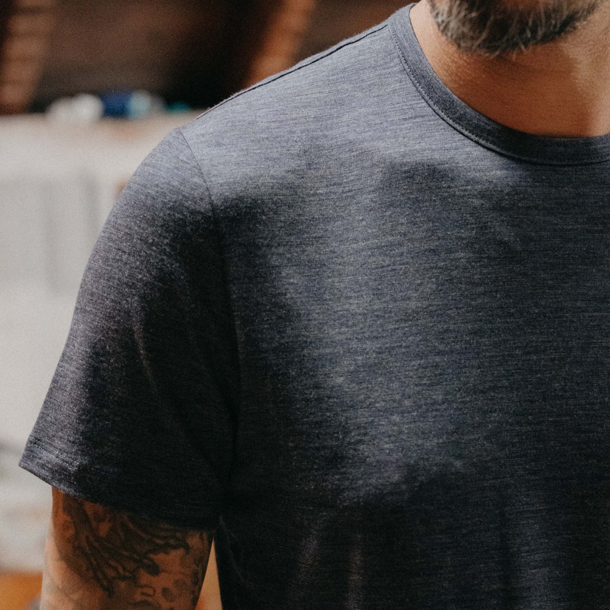 The Merino Tee in Heather Navy - Image 3