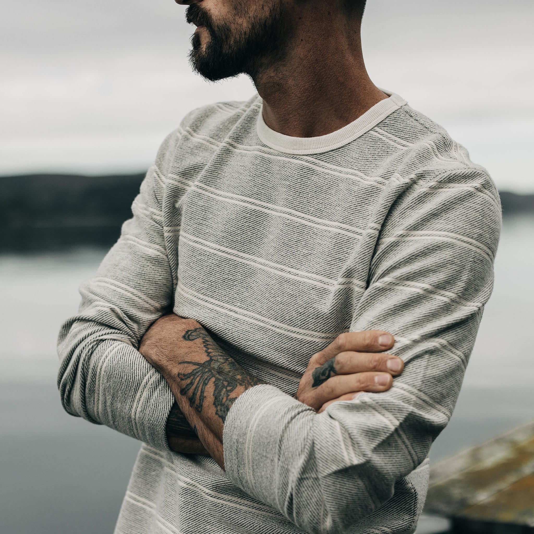 The Morgan Crewneck in Ash Stripe - Image 3