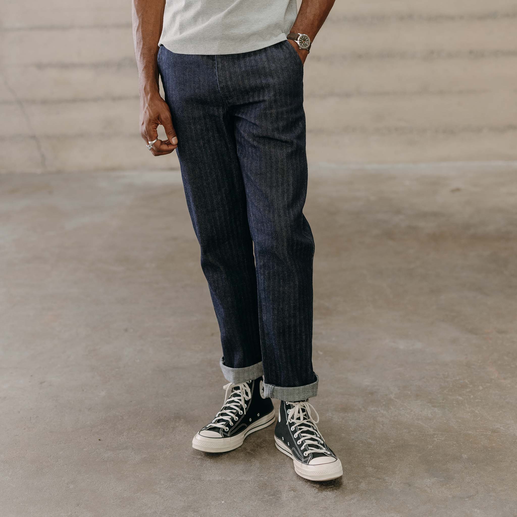 The Morse Pant in Rinsed Indigo Herringbone - Image 2