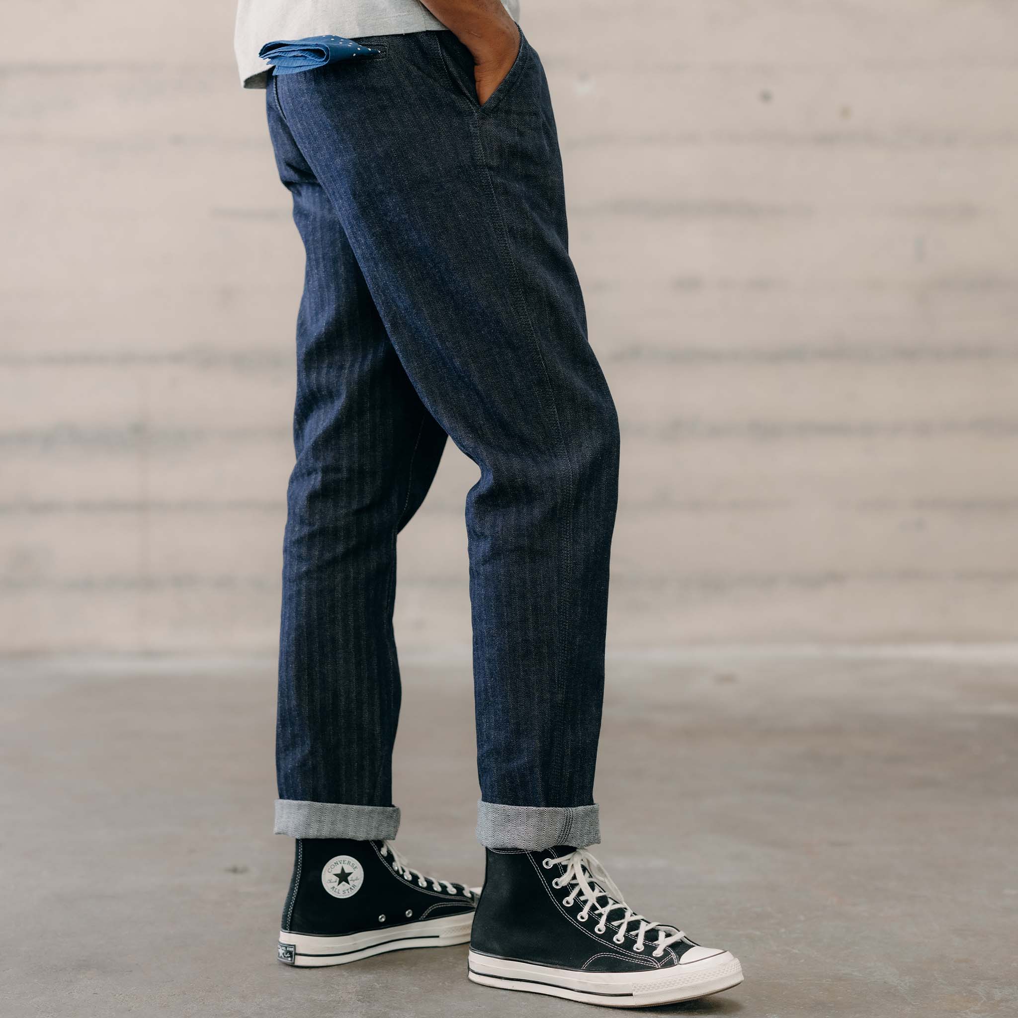The Morse Pant in Rinsed Indigo Herringbone - Image 4