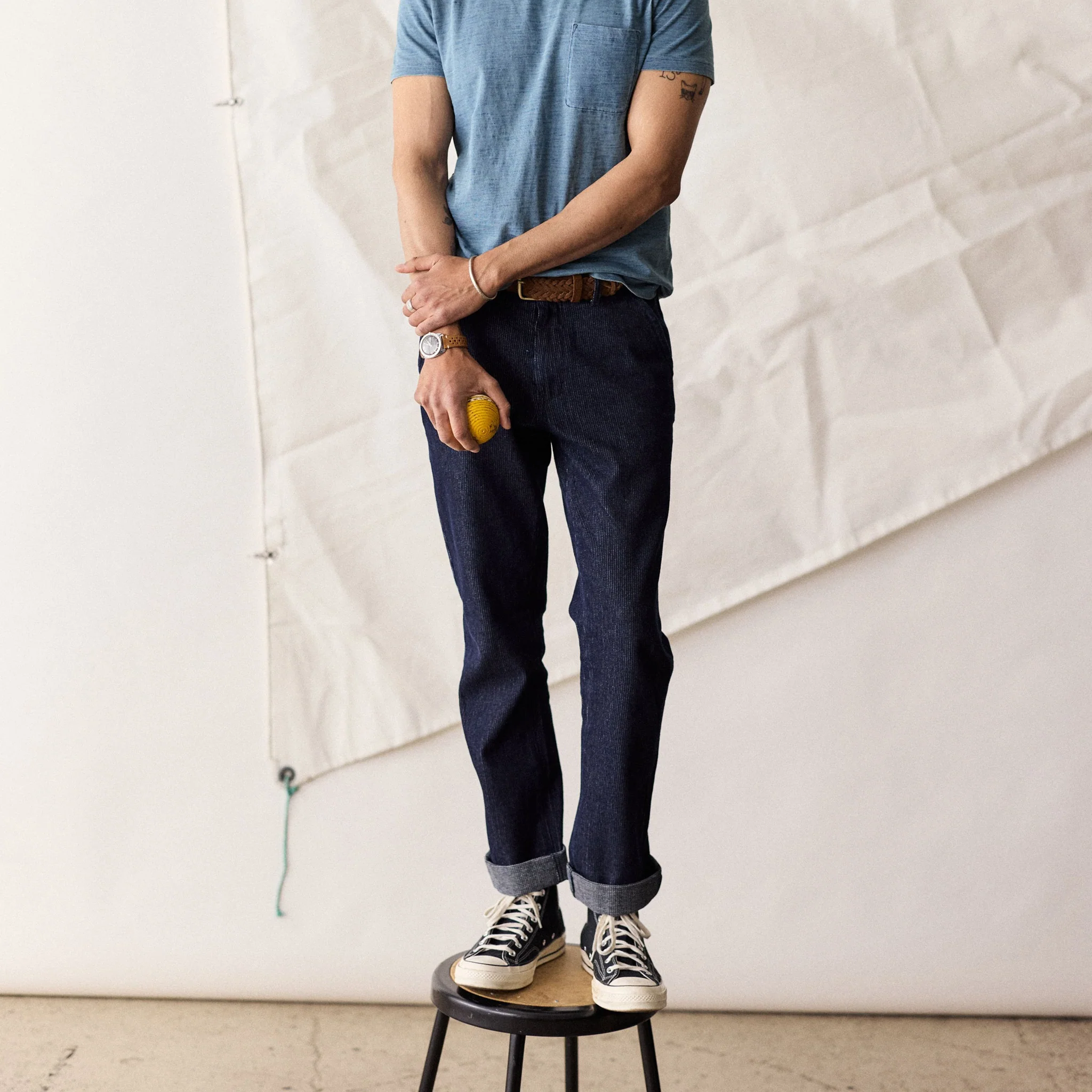 The Morse Pant in Rinsed Indigo Stripe - Image 2