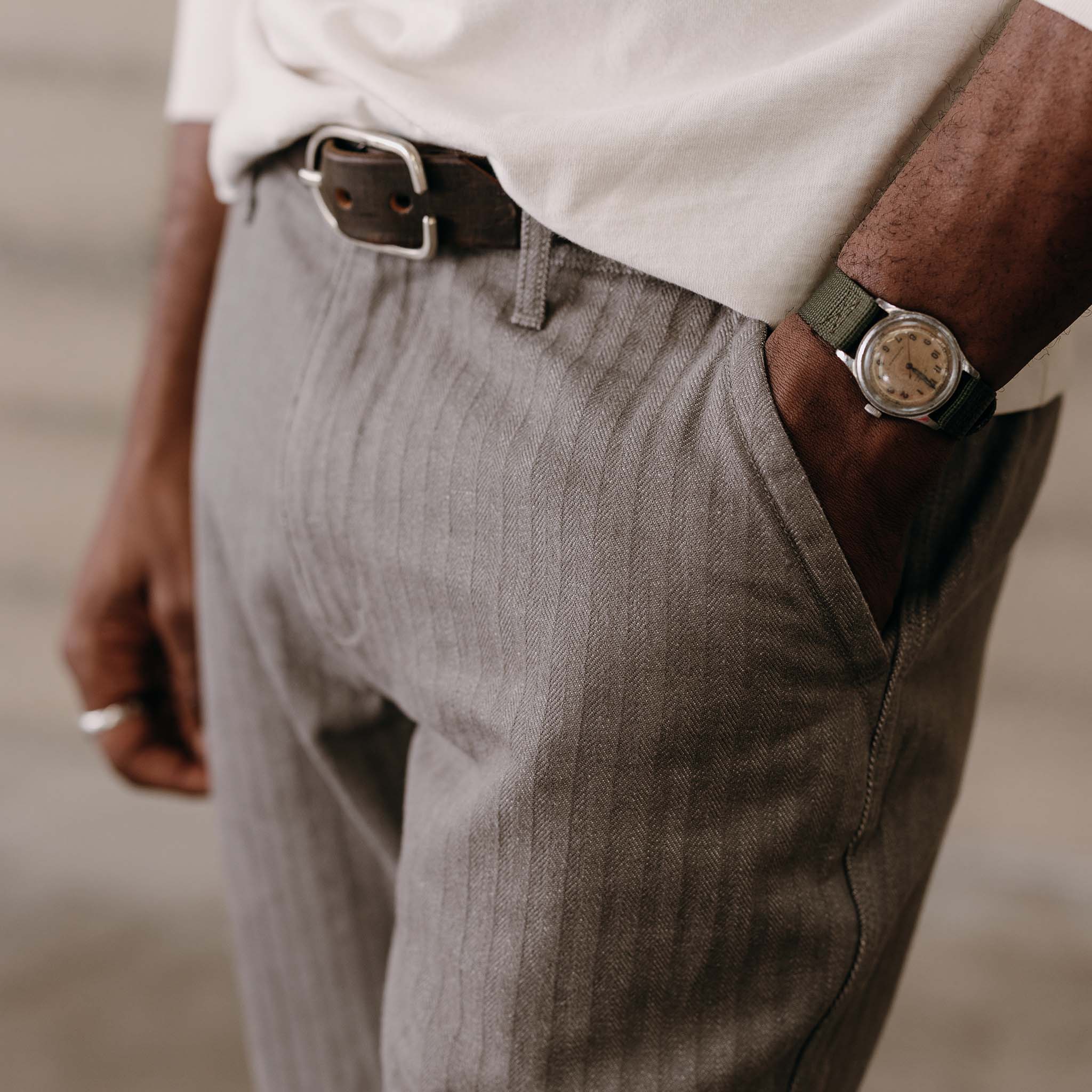 The Morse Pant in Smoked Olive Herringbone - Image 3