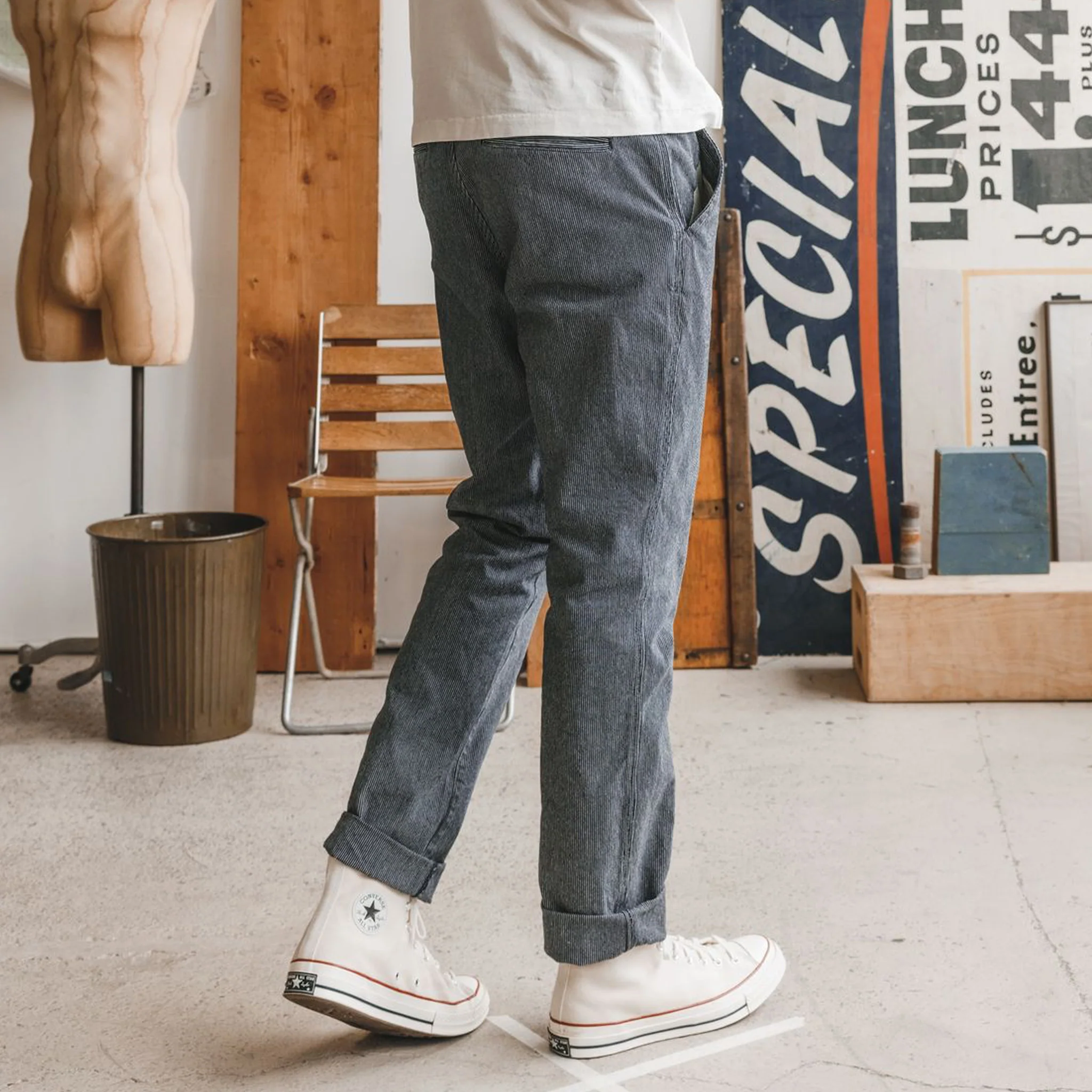 The Morse Pant in Washed Indigo Stripe - Image 3