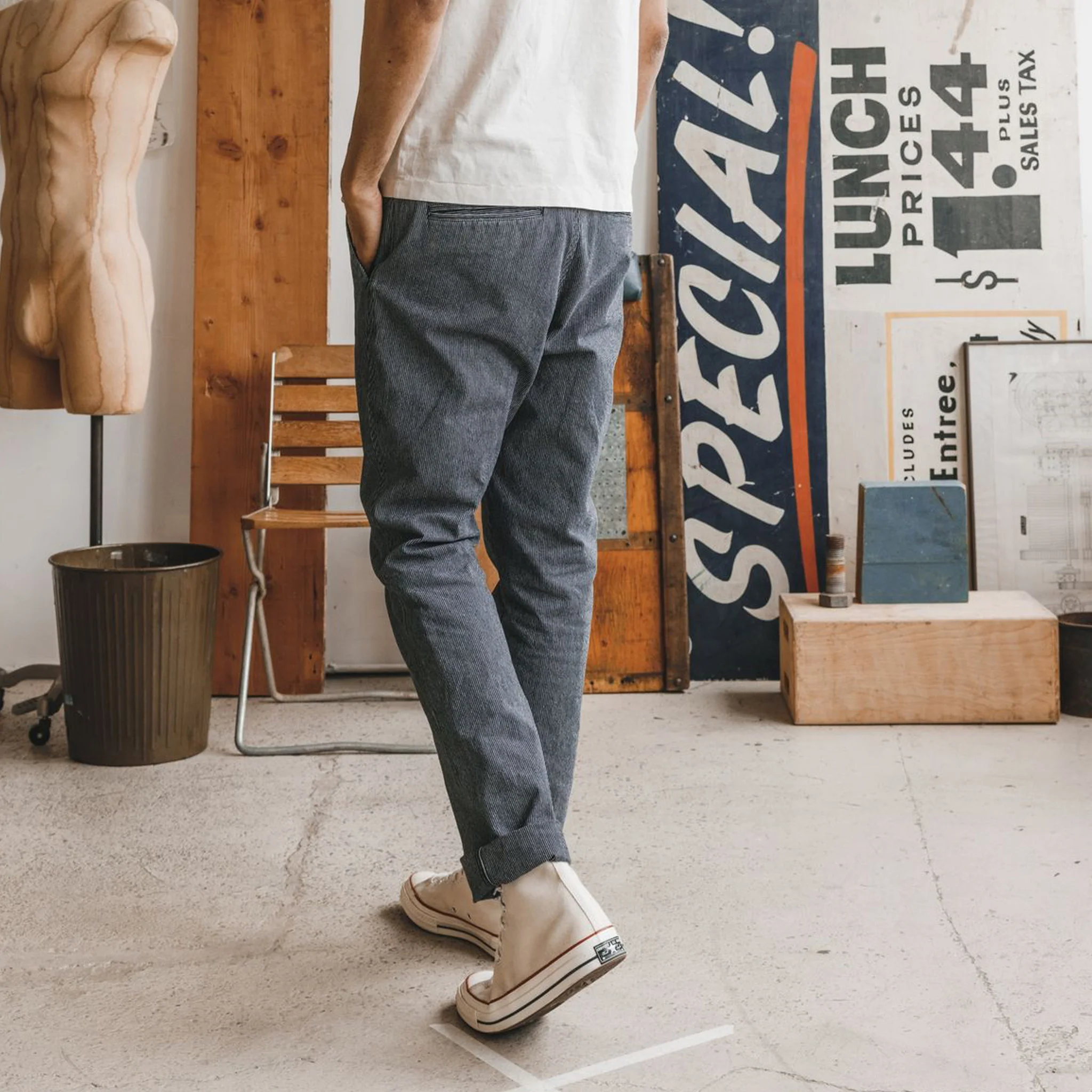 The Morse Pant in Washed Indigo Stripe - Image 4
