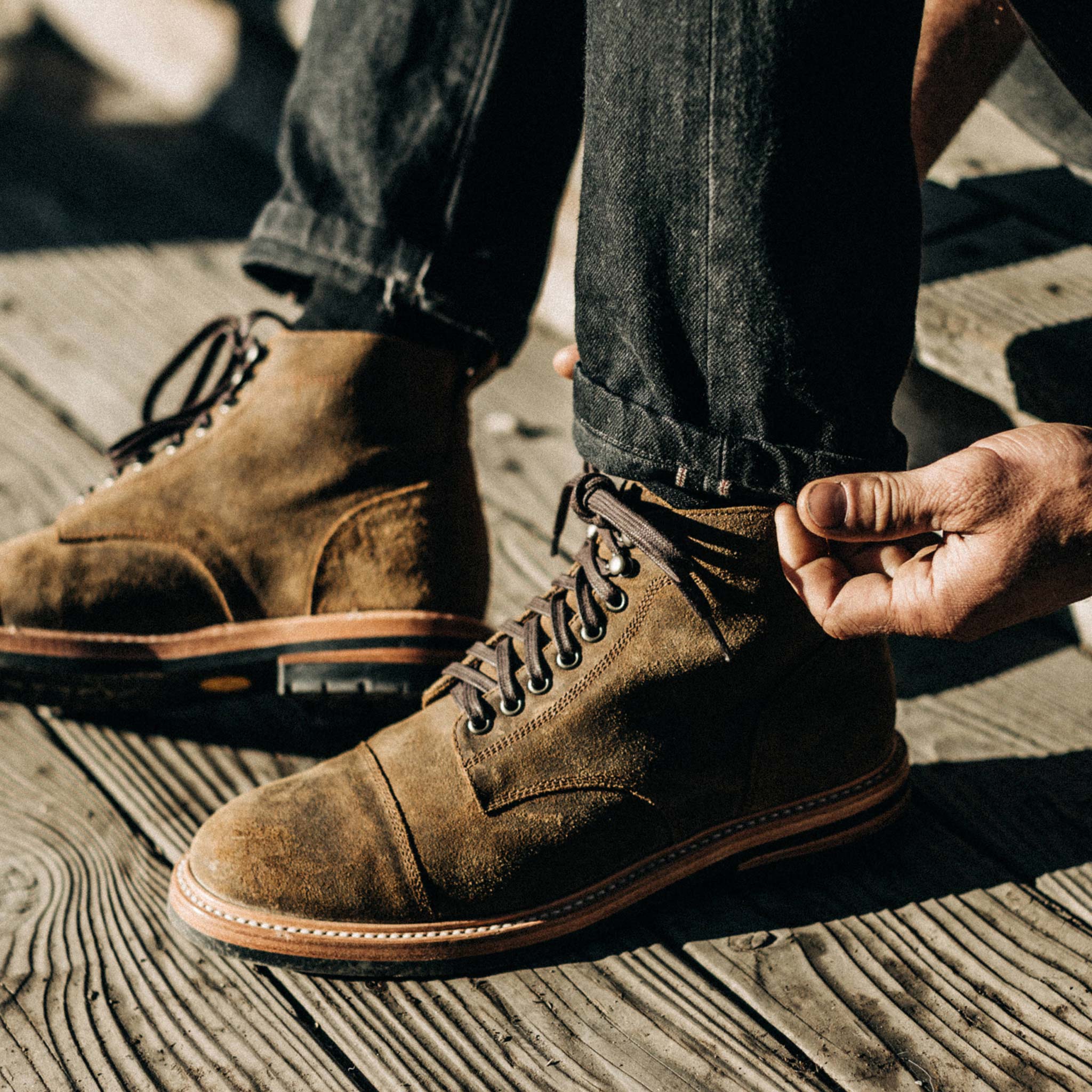 The Moto Boot in Golden Brown Waxed Suede - Image 4