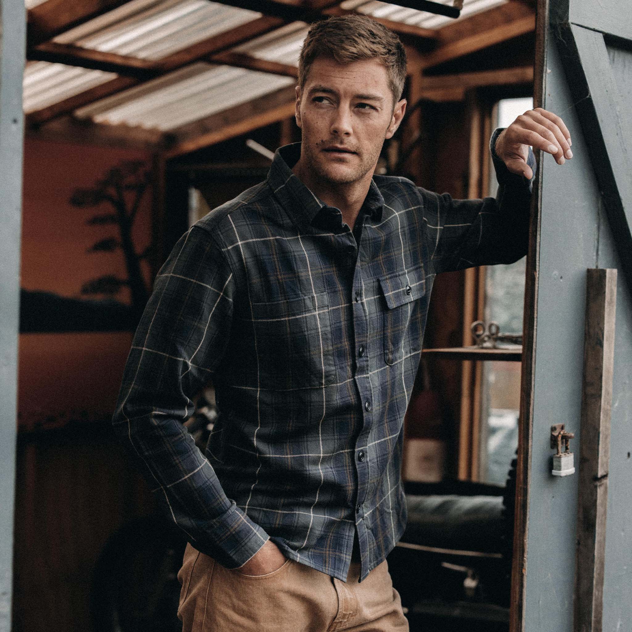The Moto Utility Shirt in Shale Plaid - Image 2