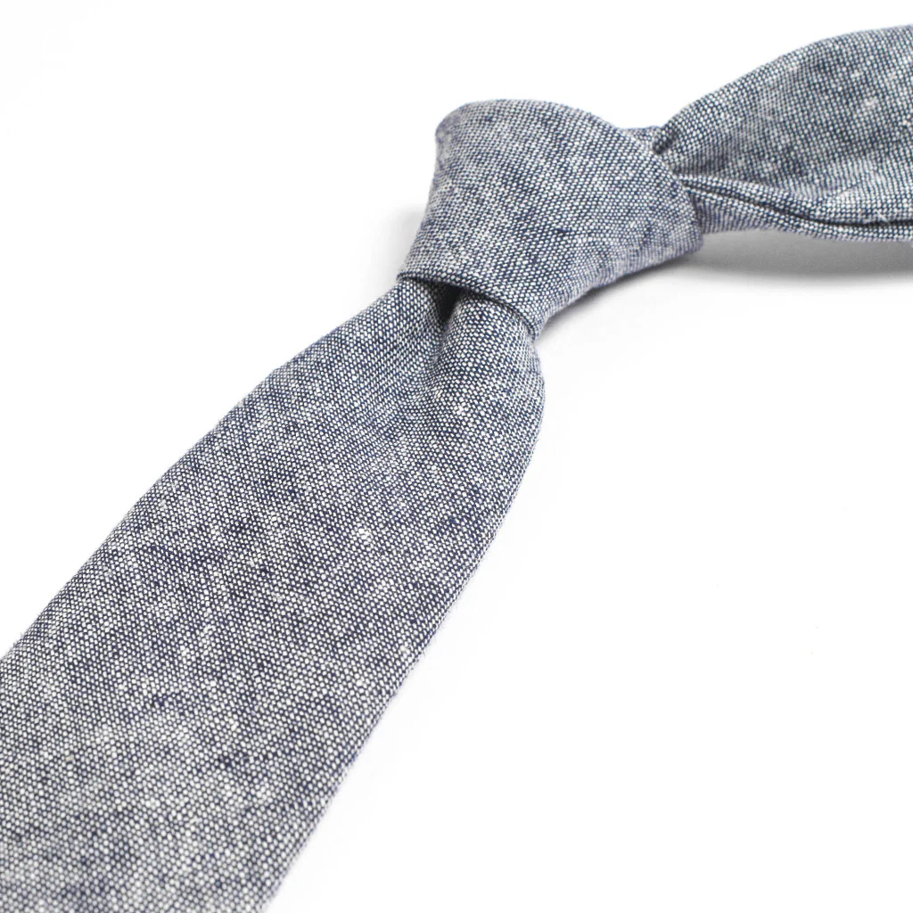 Navy Linen Chambray Tie - Image 2