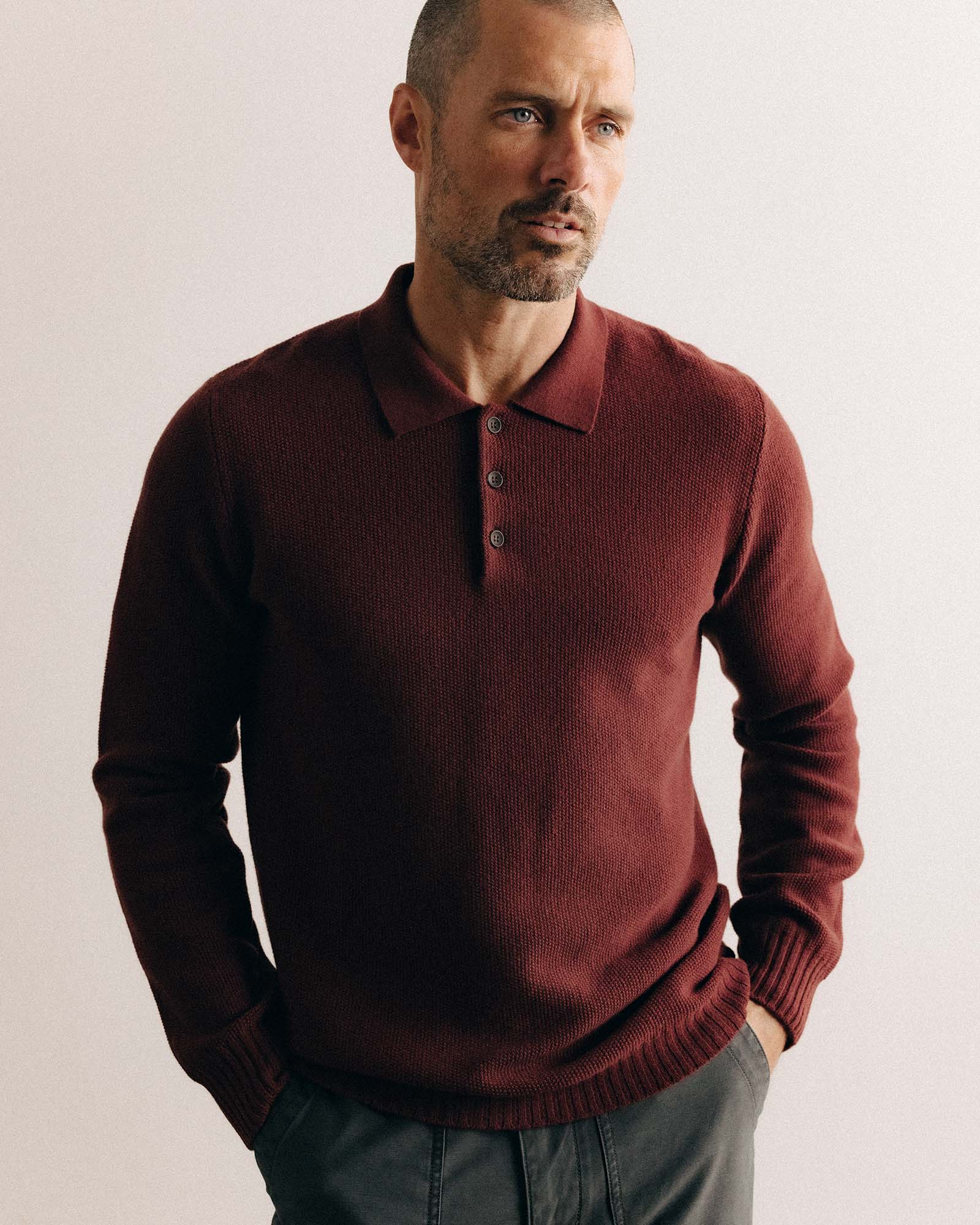 The Newton Sweater Polo in Dried Cherry Merino - Image 2