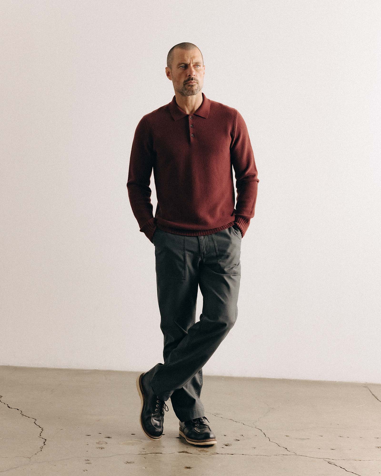 The Newton Sweater Polo in Dried Cherry Merino - Image 4