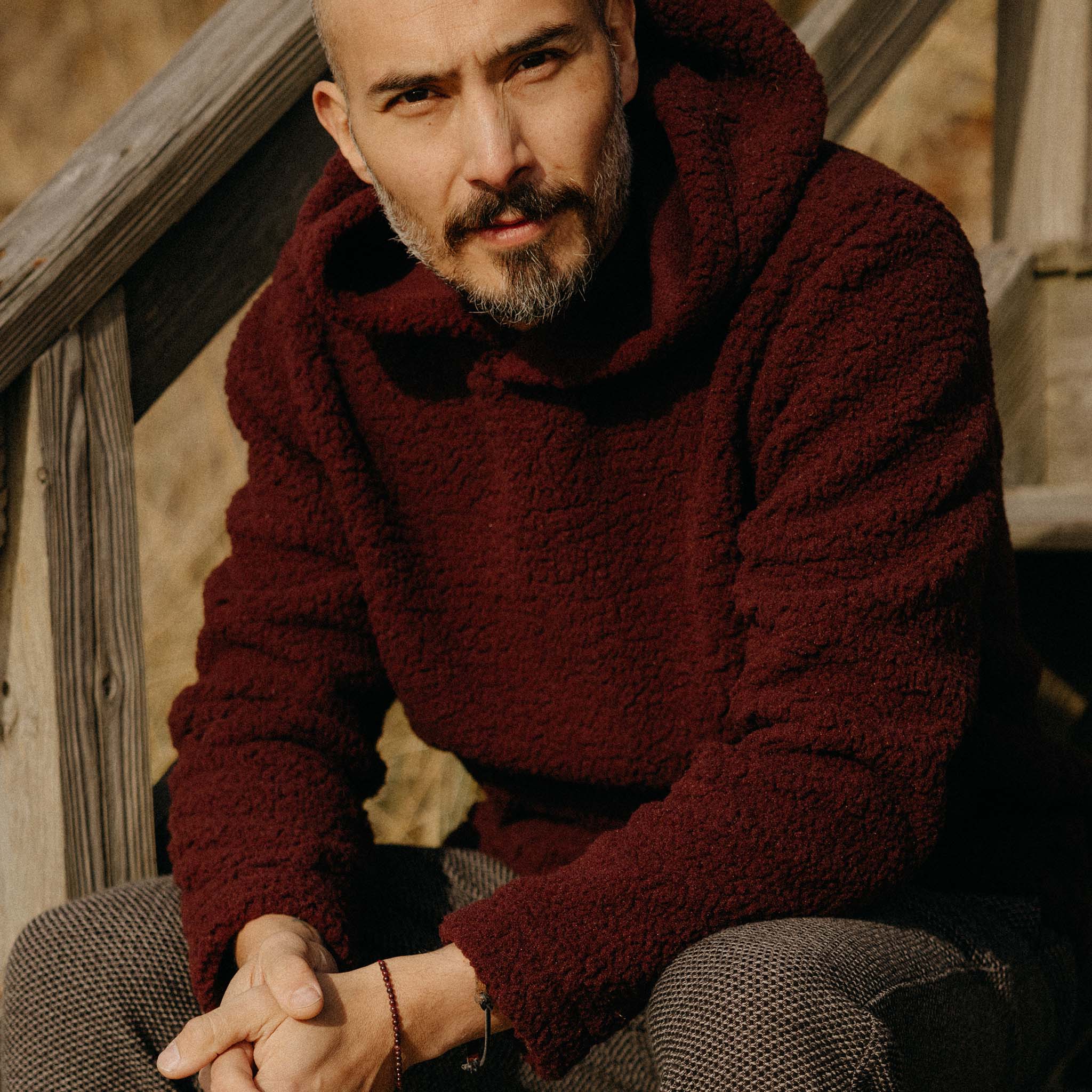 The Nomad Hoodie in Burgundy Sherpa - Image 3