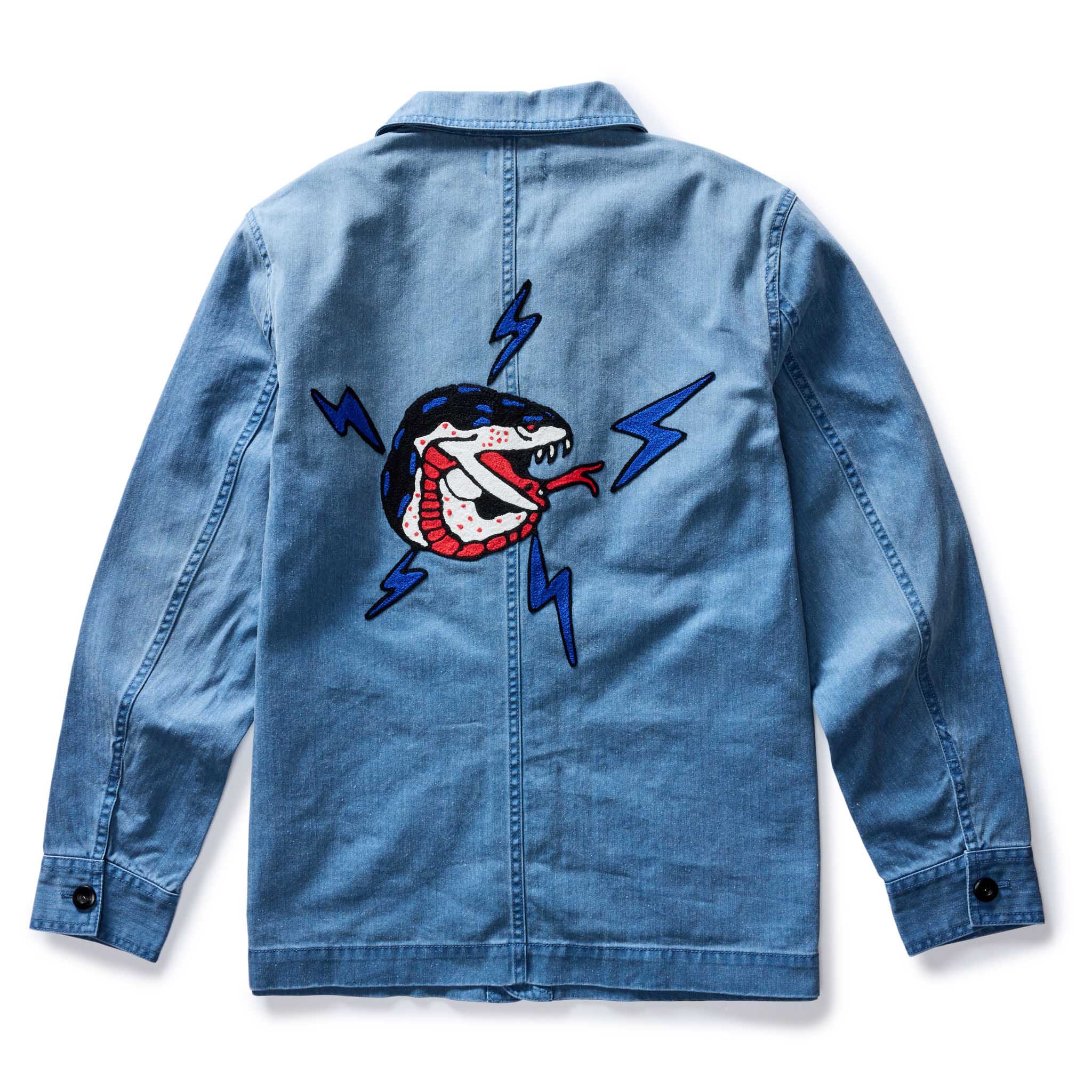 The Ojai Jacket in Embroidered French Blue Herringbone - Image 5