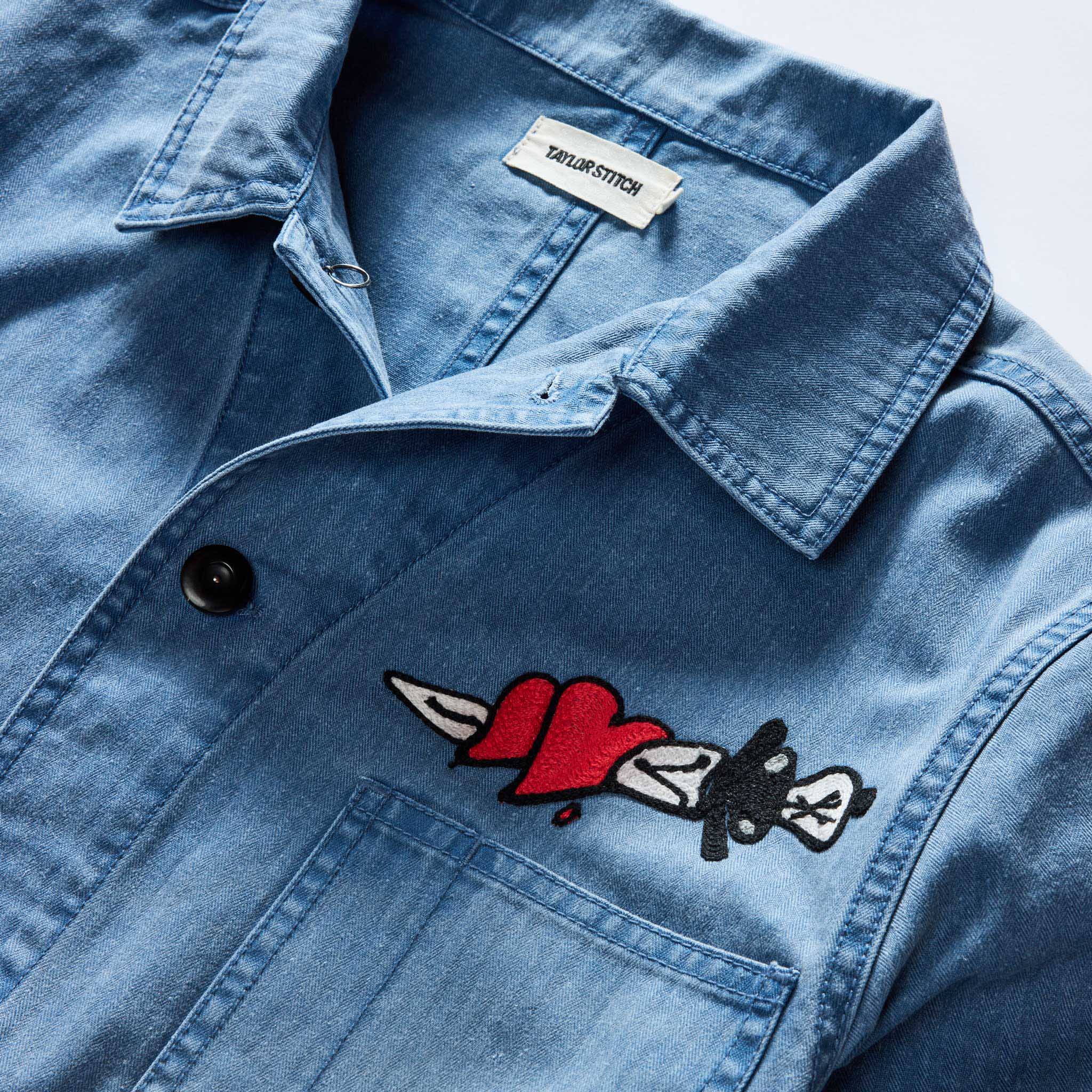 The Ojai Jacket in Embroidered French Blue Herringbone - Image 6