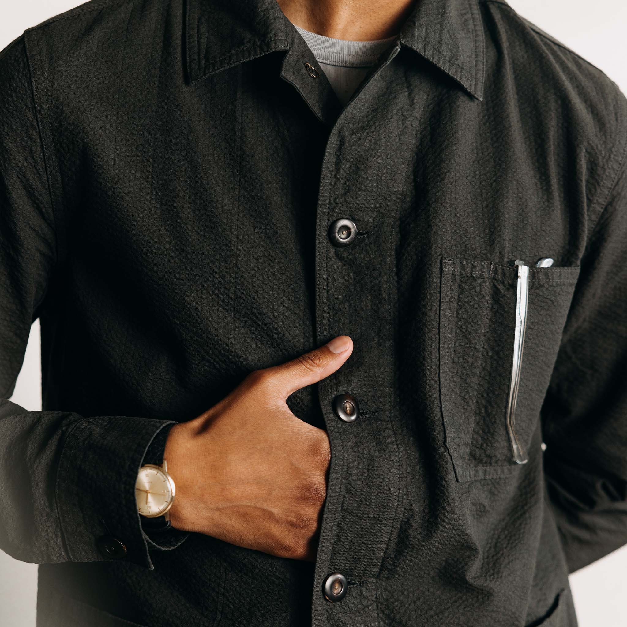 The Ojai Jacket in Faded Black Seersucker - Image 3