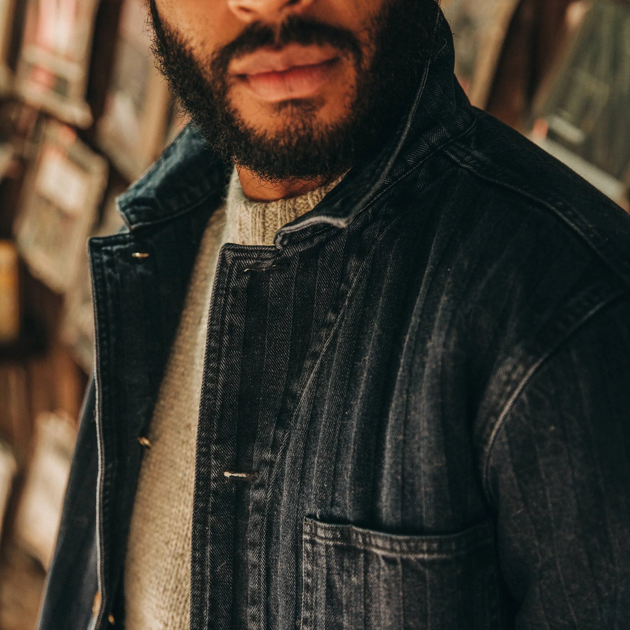 The Ojai Jacket in Washed Indigo Herringbone - Image 3