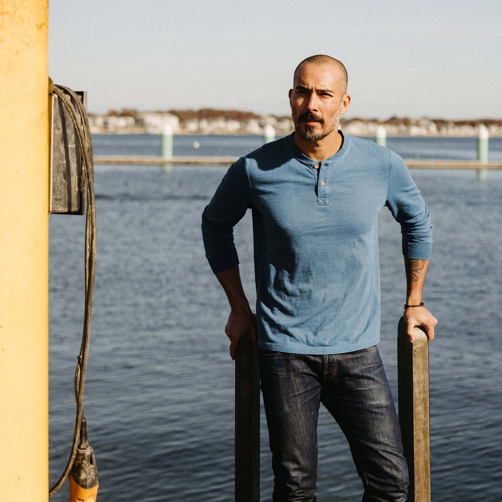 The Organic Cotton Henley in Washed Indigo - Image 2