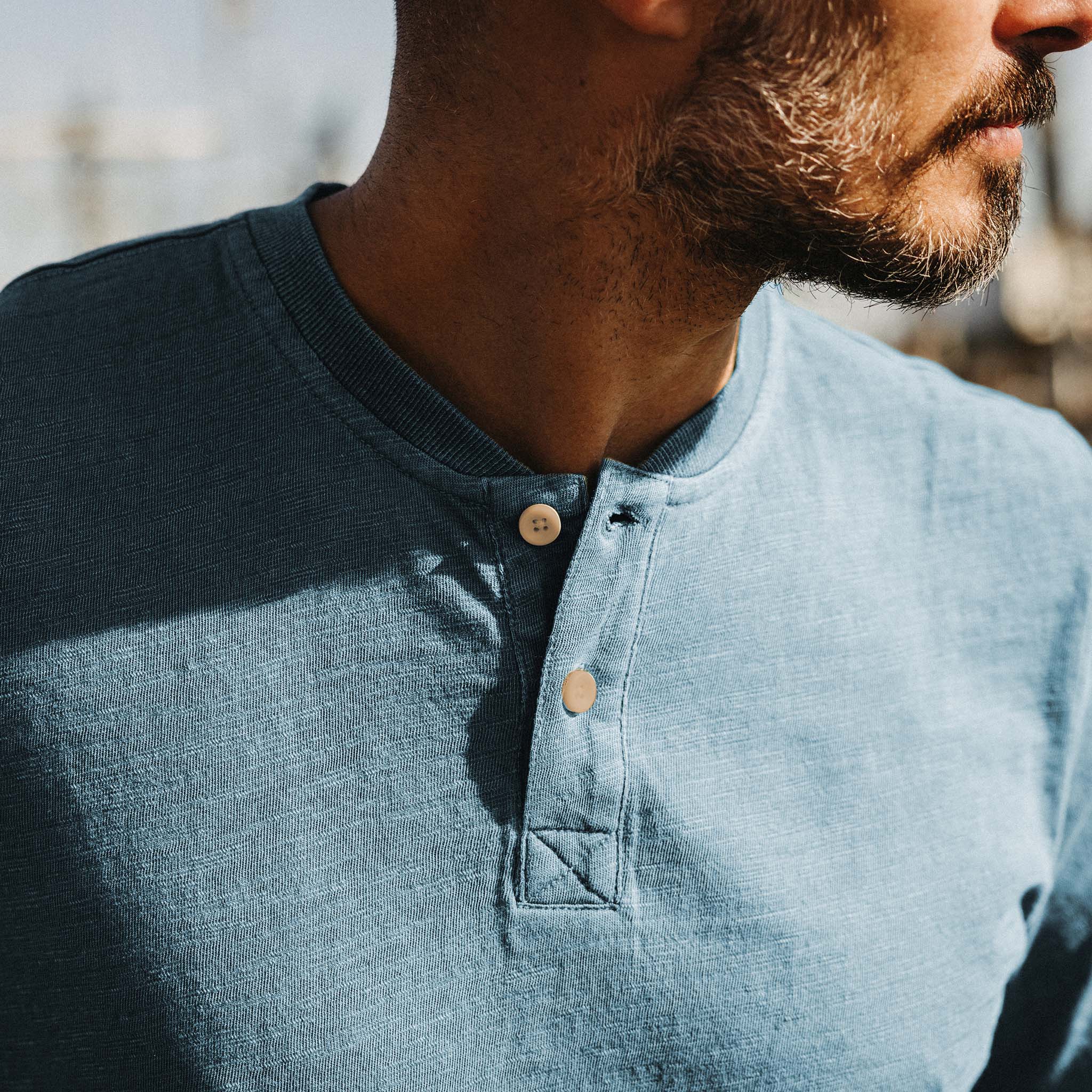 The Organic Cotton Henley in Washed Indigo - Image 3