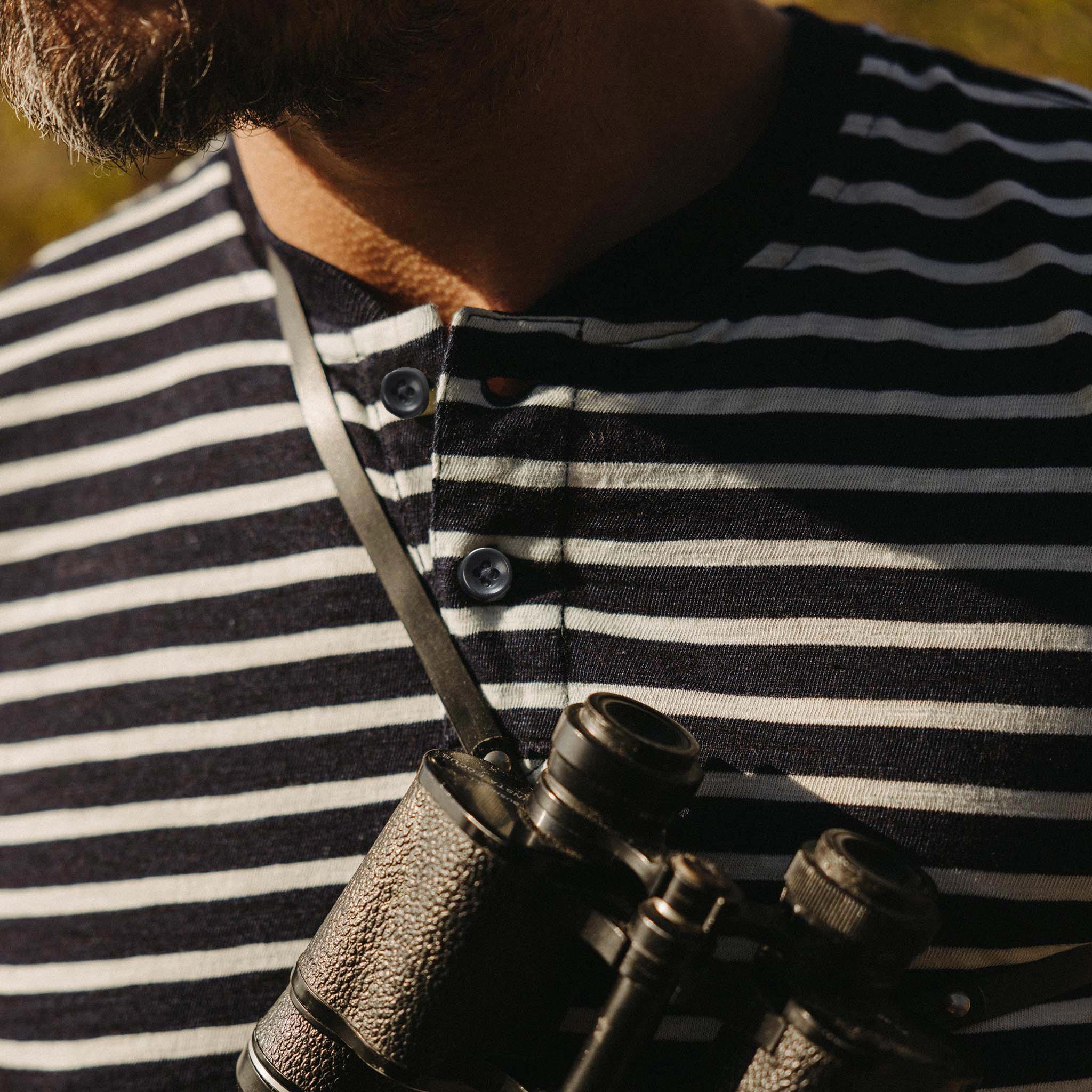 The Organic Cotton Henley in Rinsed Indigo Stripe - Image 3