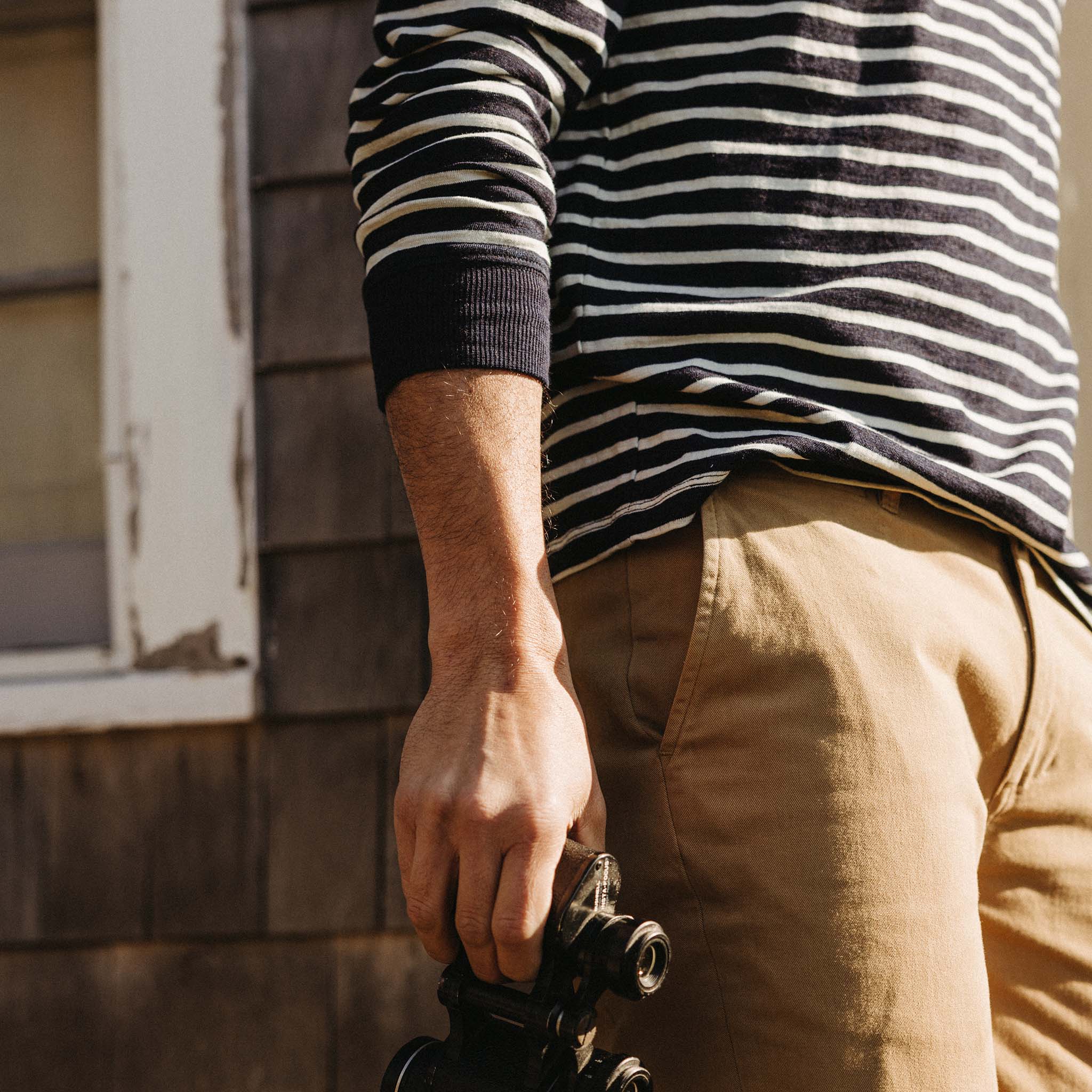 The Organic Cotton Henley in Rinsed Indigo Stripe - Image 4