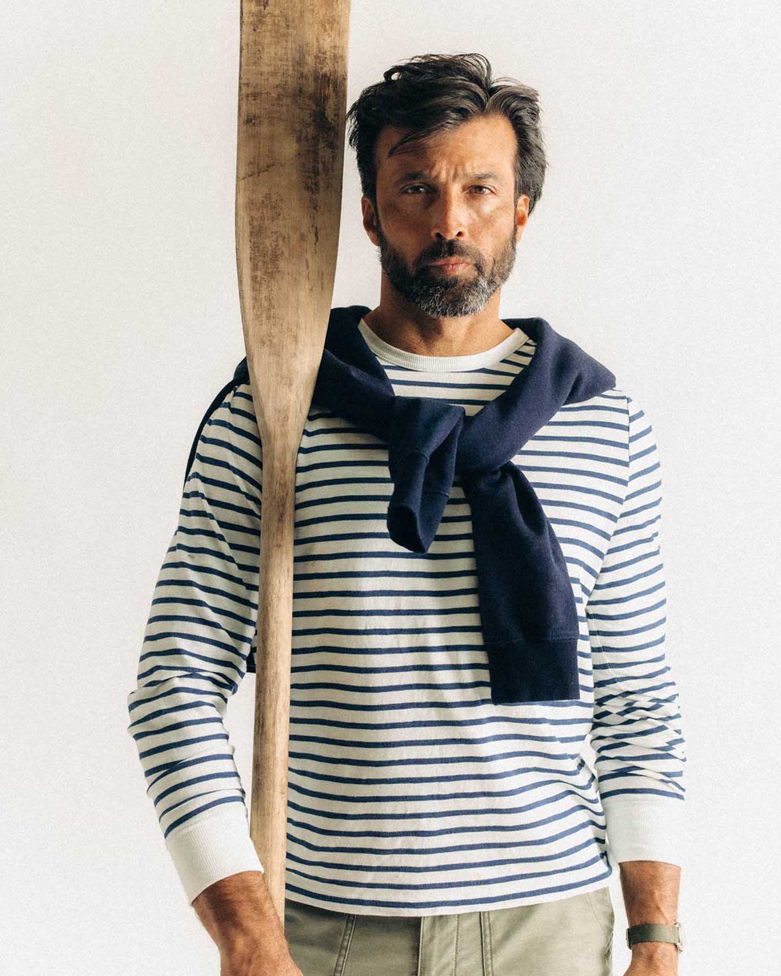 The Organic Cotton Long Sleeve Tee in Indigo Stripe - Image 2