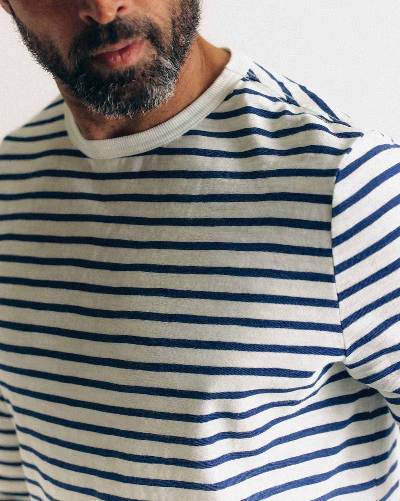 The Organic Cotton Long Sleeve Tee in Indigo Stripe - Image 3