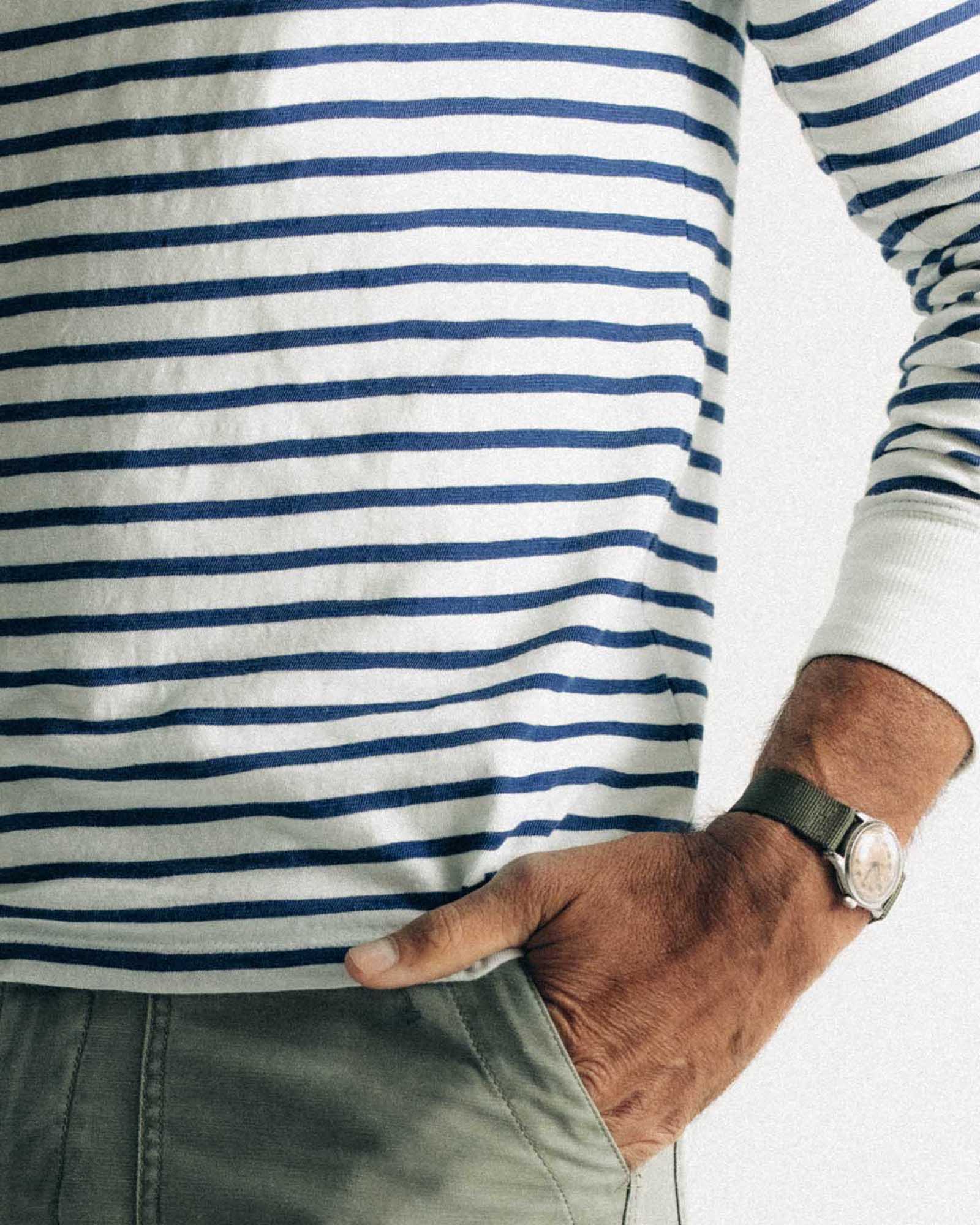 The Organic Cotton Long Sleeve Tee in Indigo Stripe - Image 5