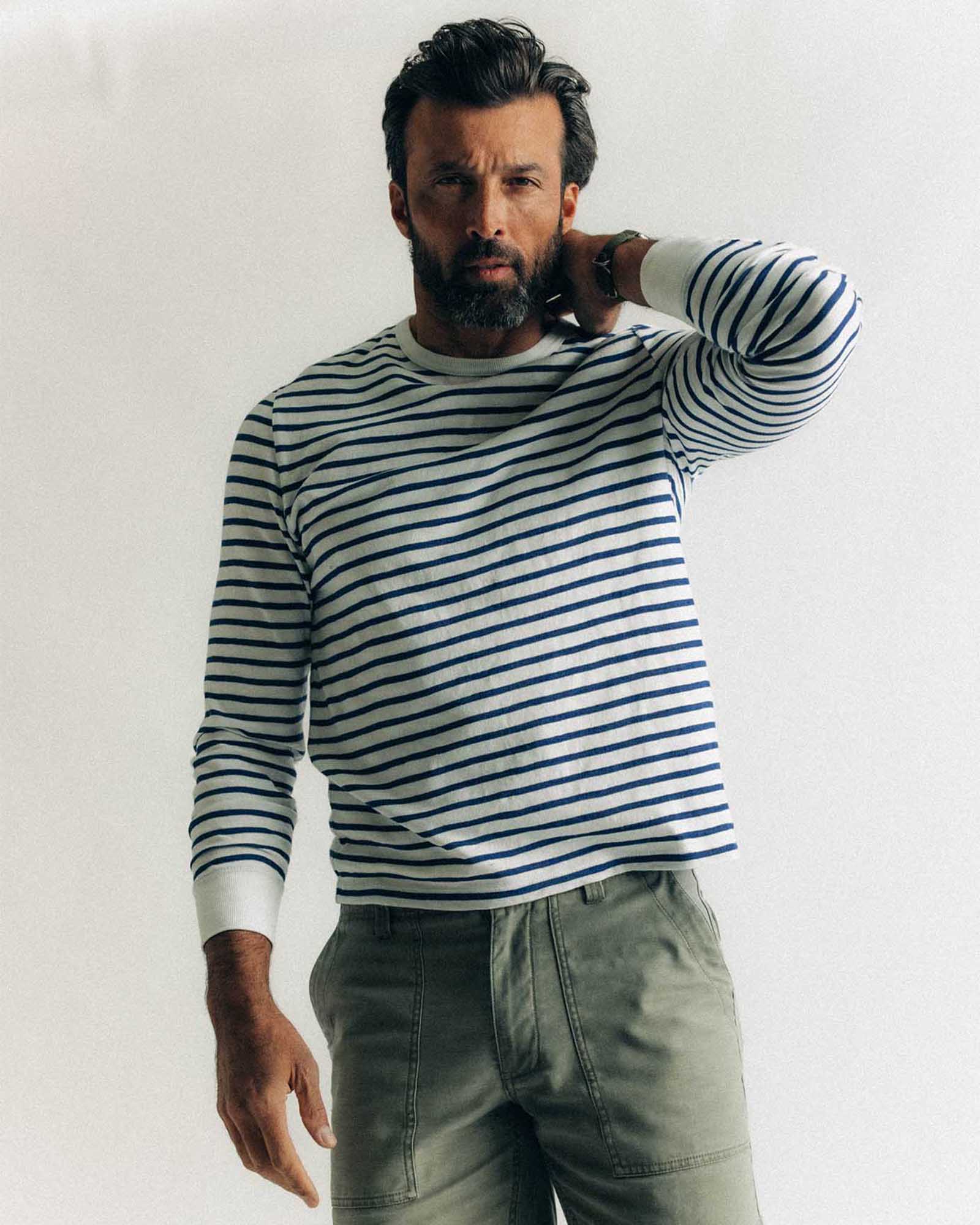 The Organic Cotton Long Sleeve Tee in Indigo Stripe - Image 6