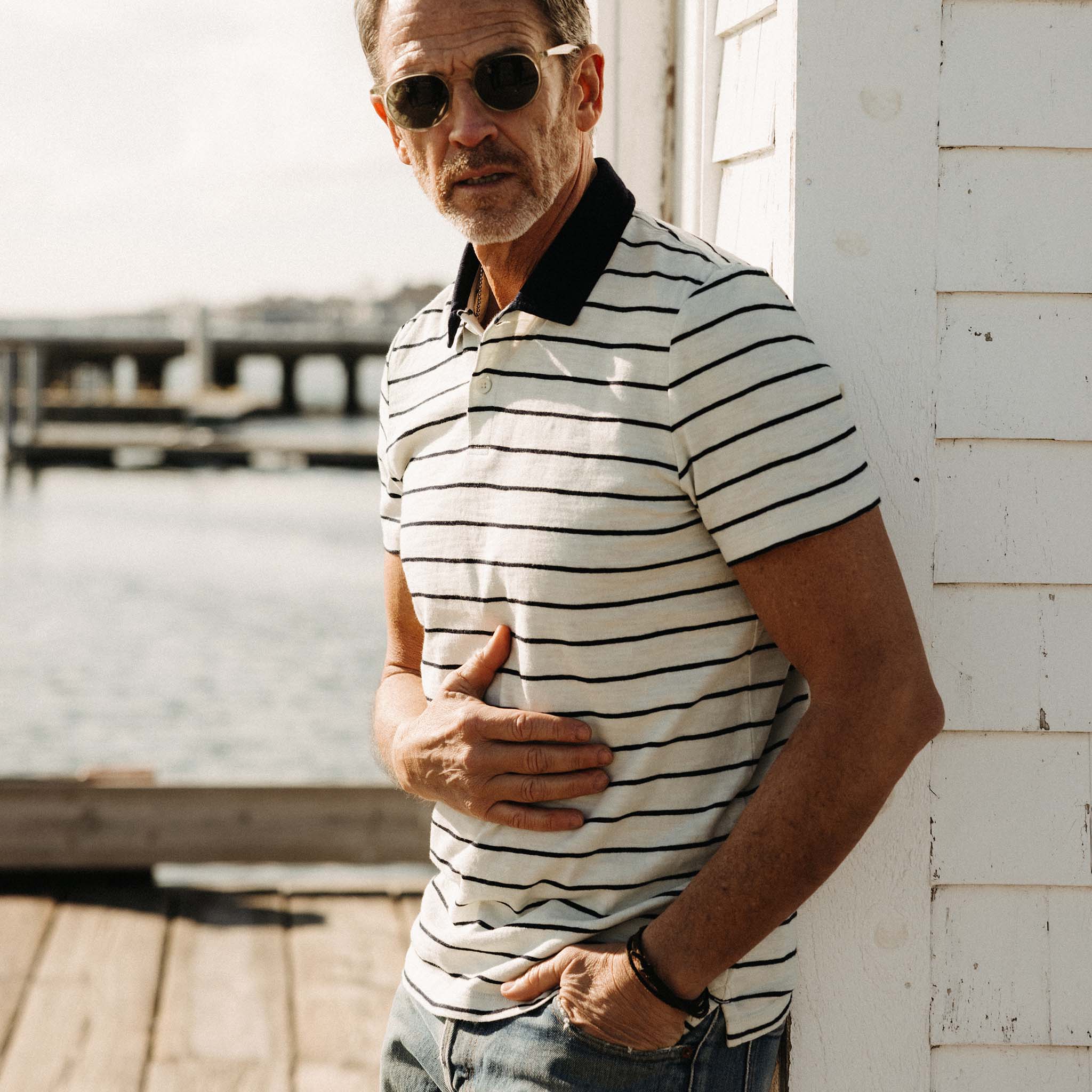The Organic Cotton Polo in Bleached Natural Stripe - Image 2