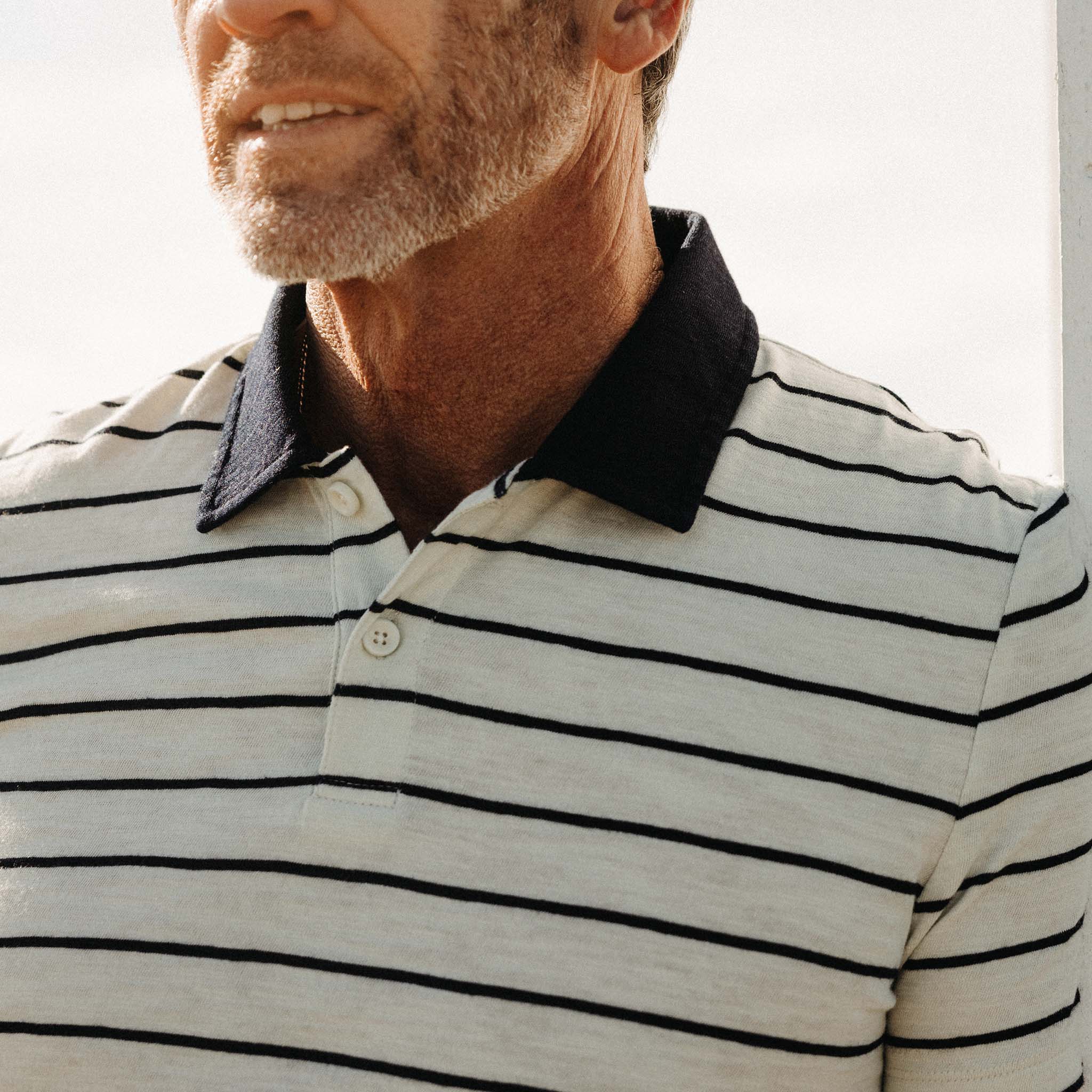 The Organic Cotton Polo in Bleached Natural Stripe - Image 3