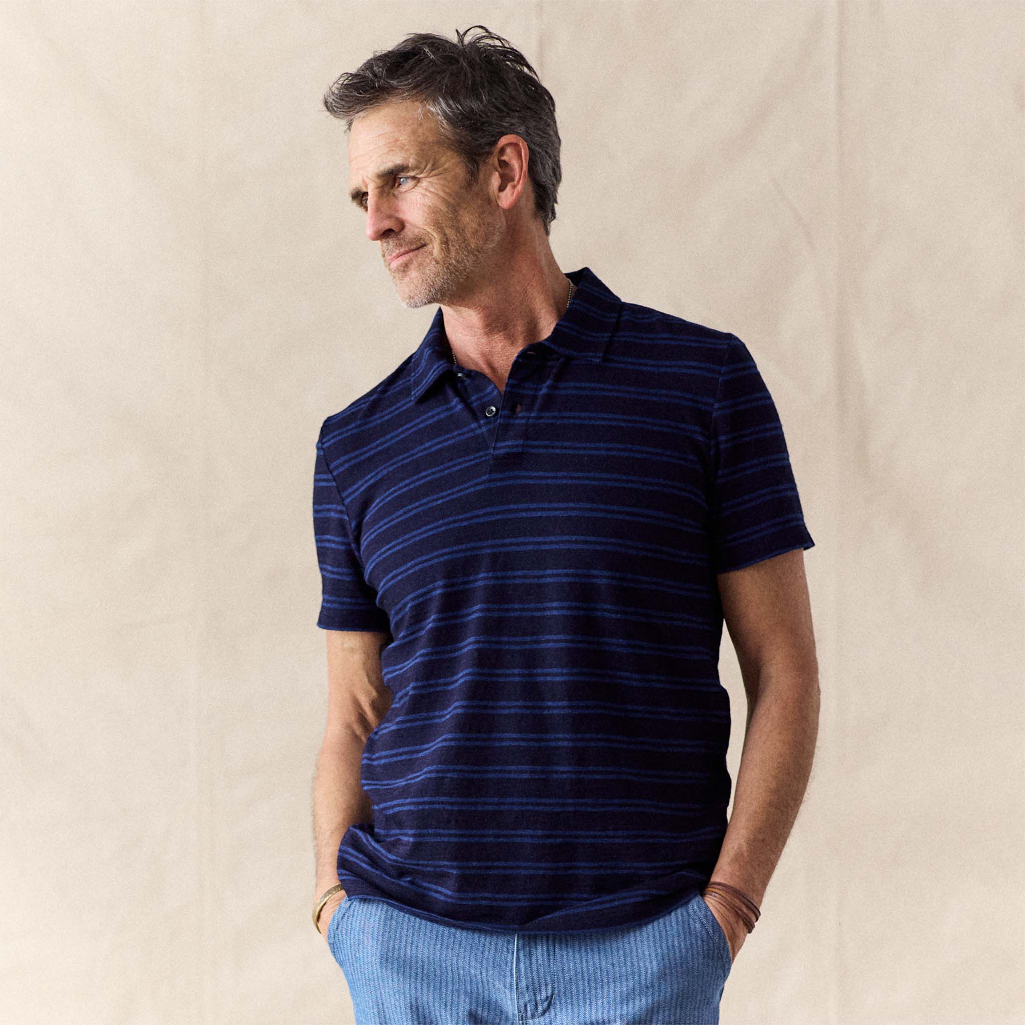 The Organic Cotton Polo in Rinsed Indigo Stripe - Image 2