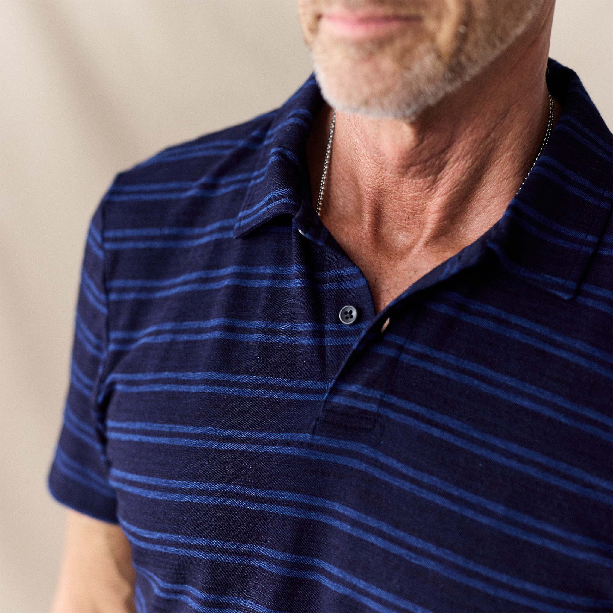 The Organic Cotton Polo in Rinsed Indigo Stripe - Image 3