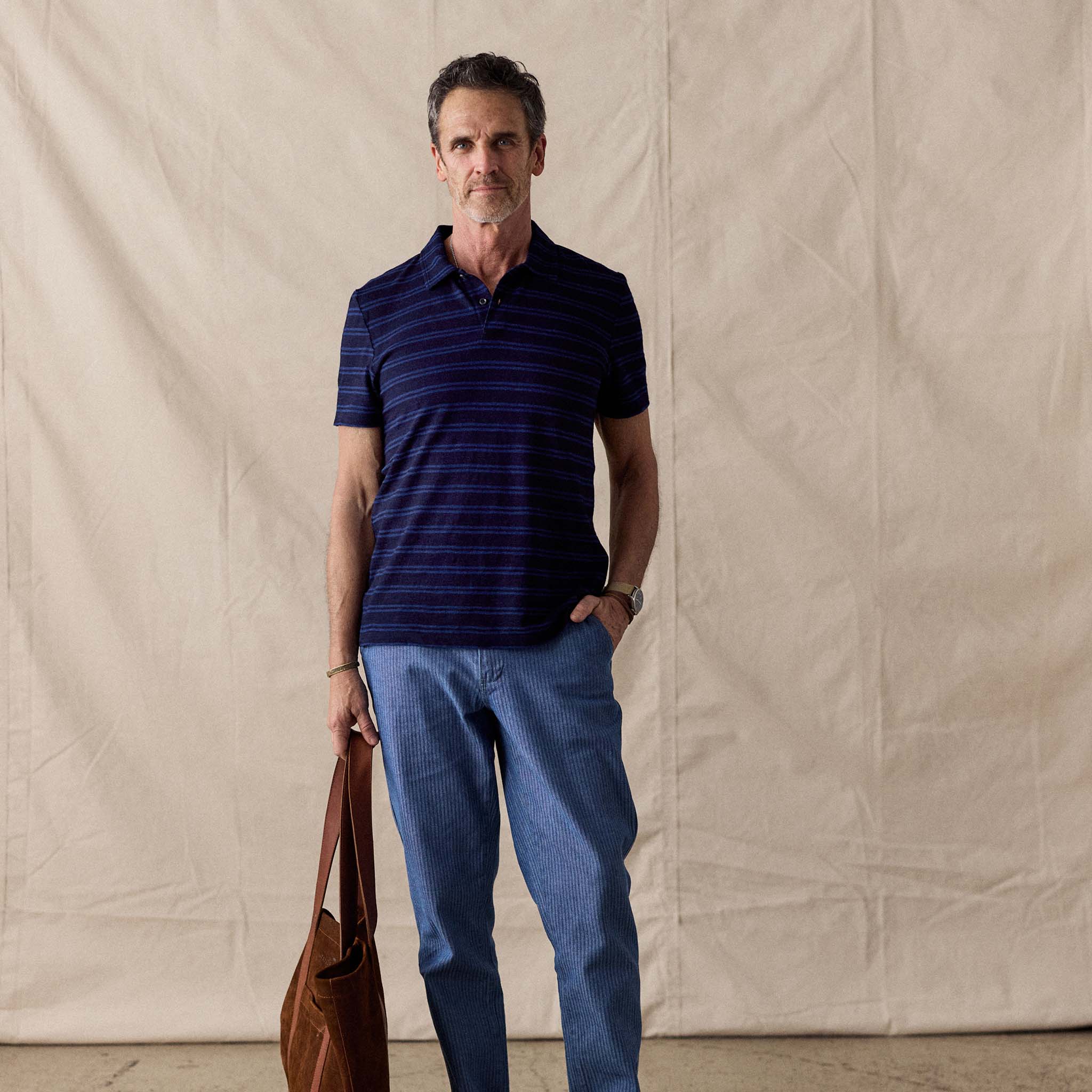 The Organic Cotton Polo in Rinsed Indigo Stripe - Image 4