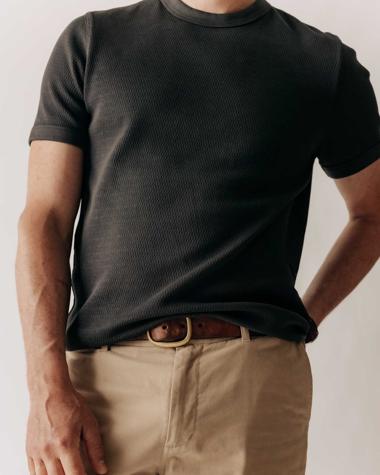 The Organic Cotton Short Sleeve Crew in Faded Black Waffle - Image 3