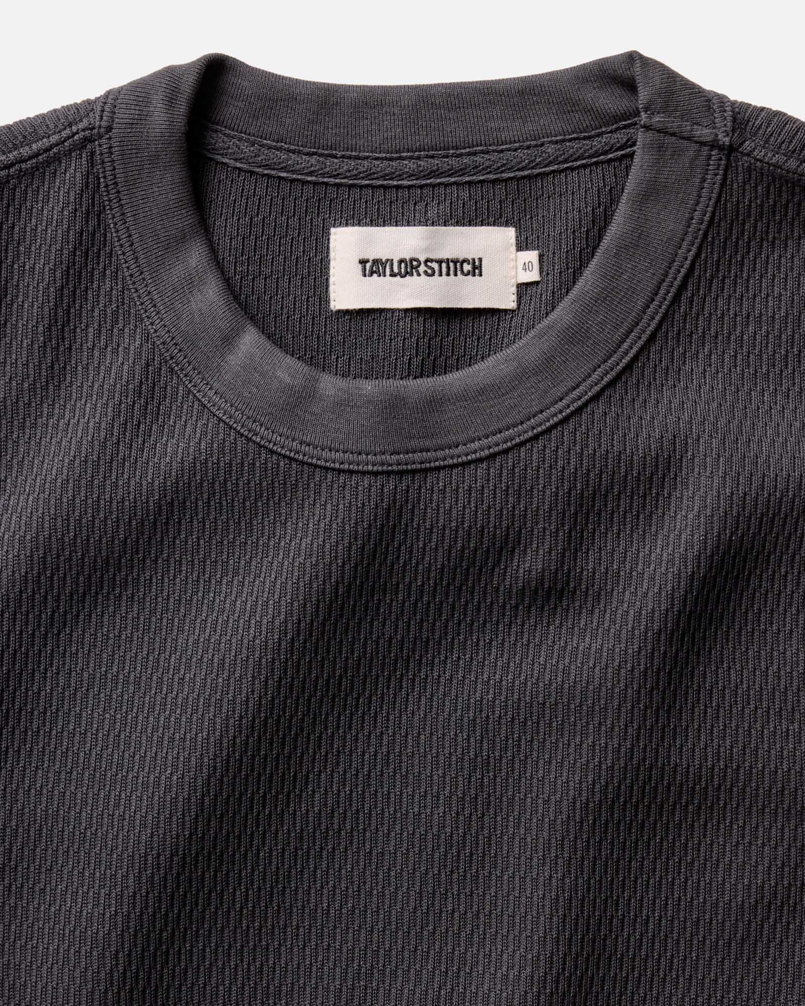 The Organic Cotton Short Sleeve Crew in Faded Black Waffle - Image 4