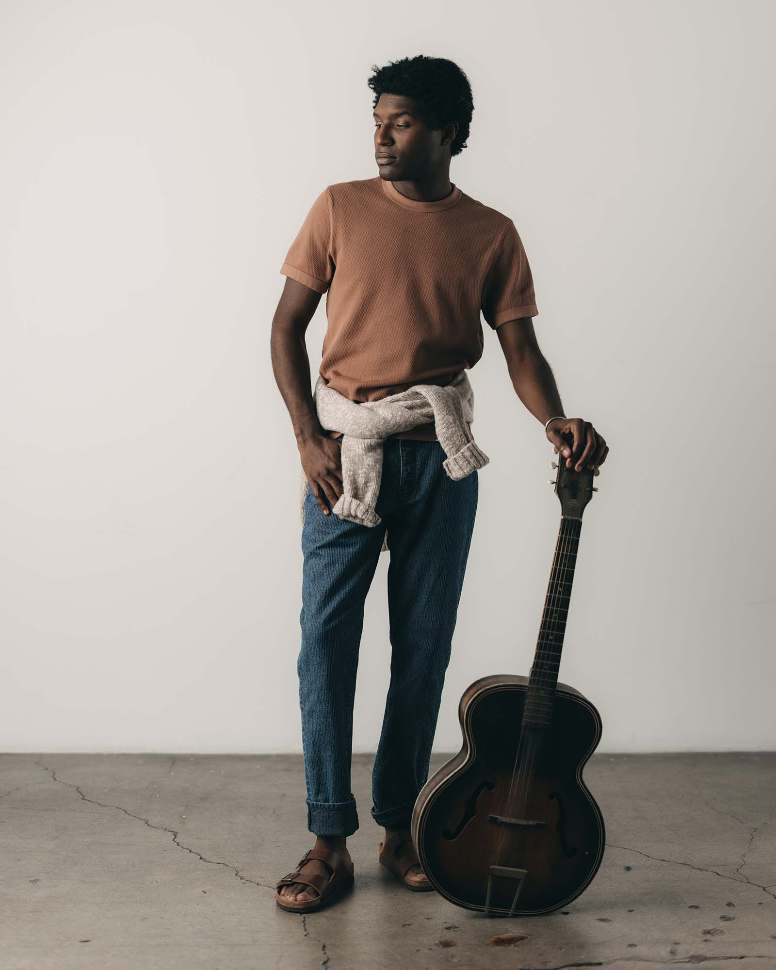 The Organic Cotton Short Sleeve Crew in Faded Brick Waffle - Image 3