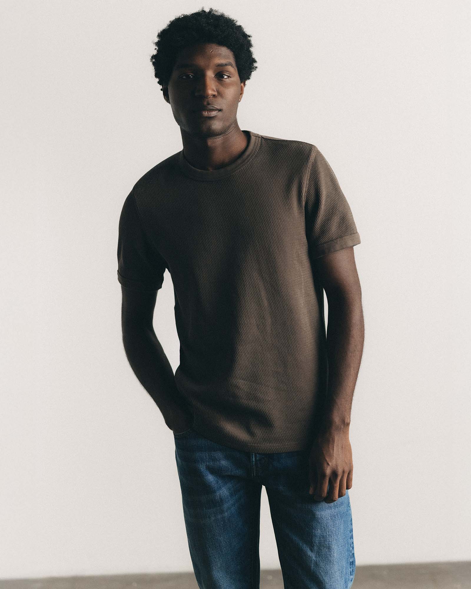 The Organic Cotton Short Sleeve Crew in Fatigue Olive Waffle - Image 3