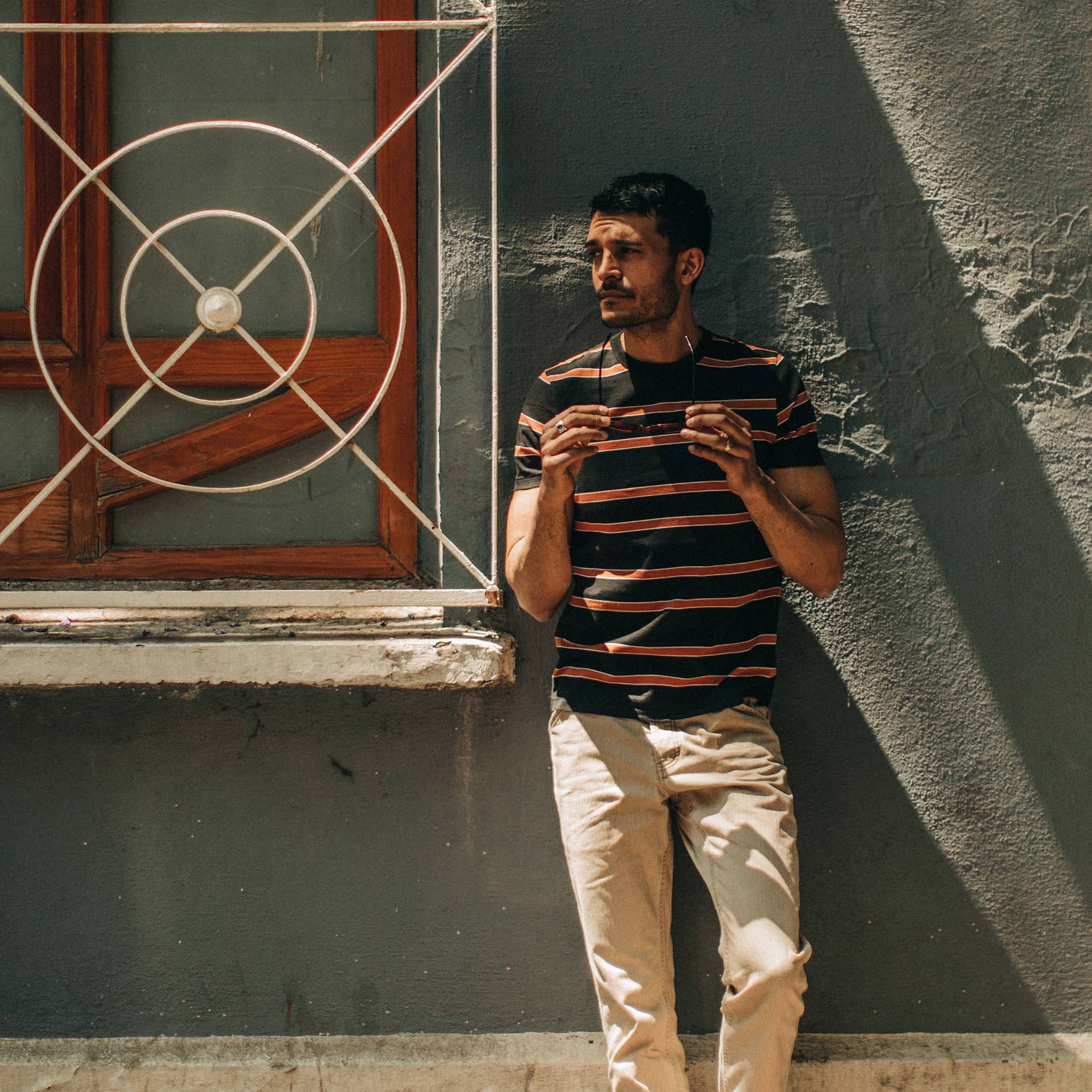 The Organic Cotton Tee in Coal and Rust Stripe - Image 2