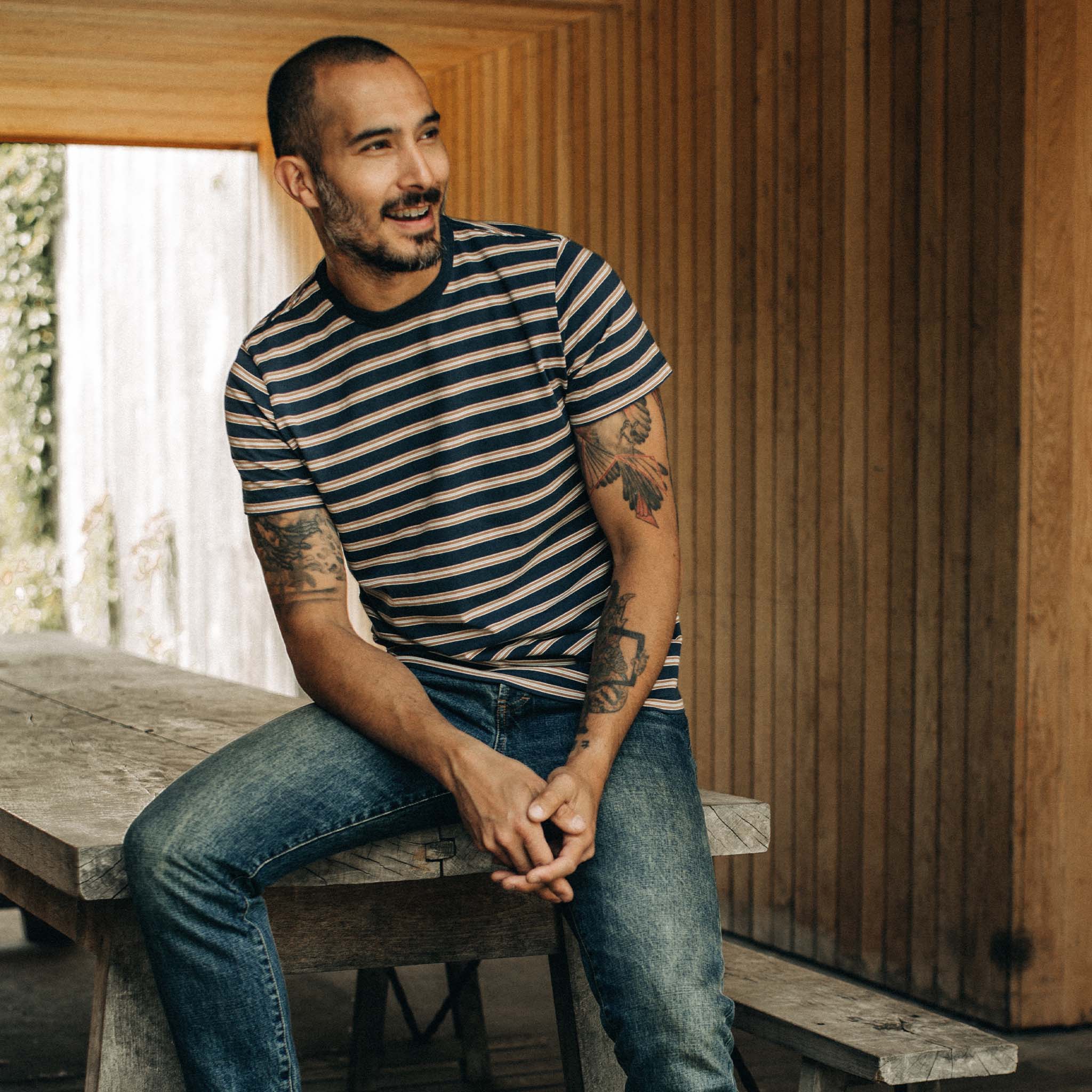 The Organic Cotton Tee in Deep Sea Stripe - Image 2