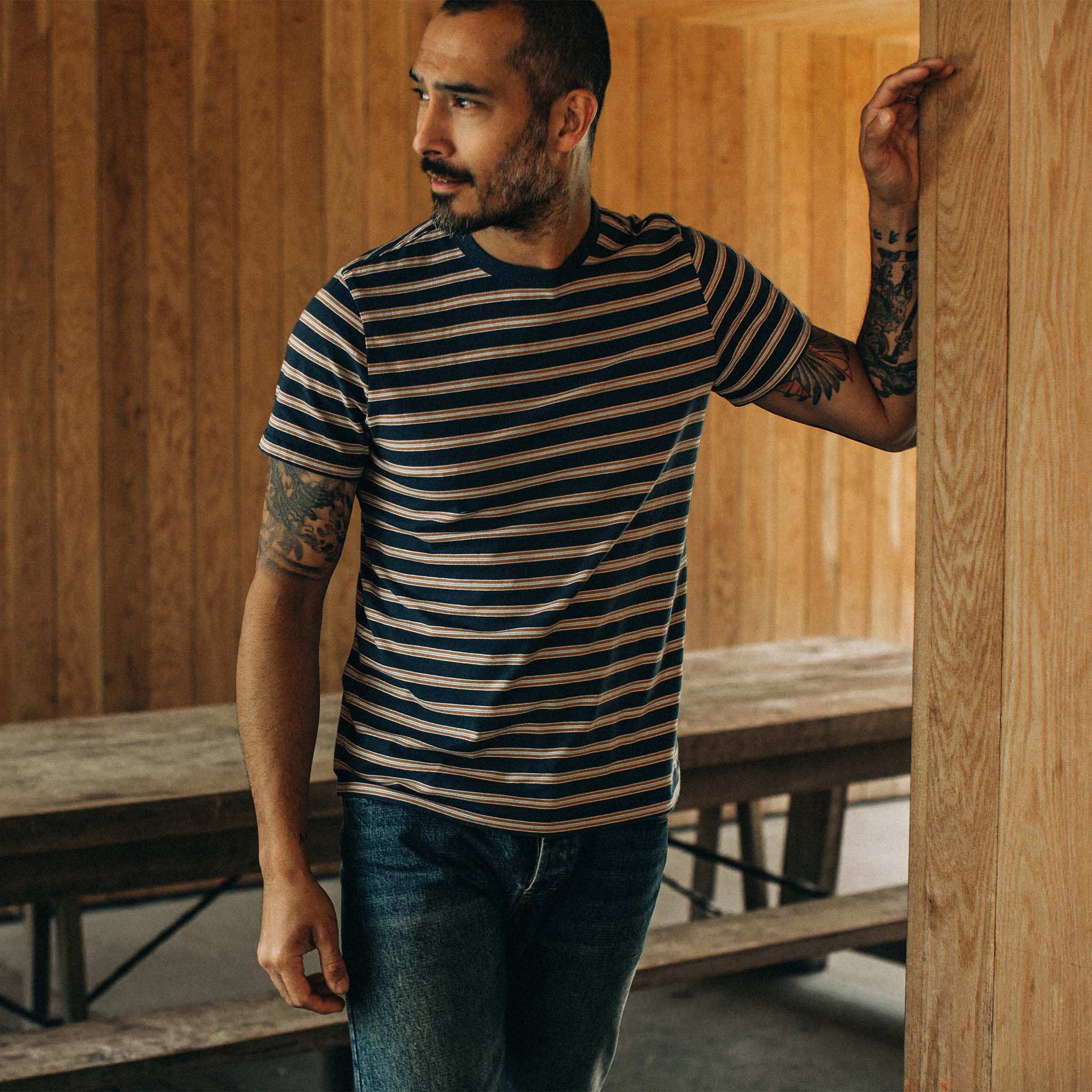 The Organic Cotton Tee in Deep Sea Stripe - Image 4