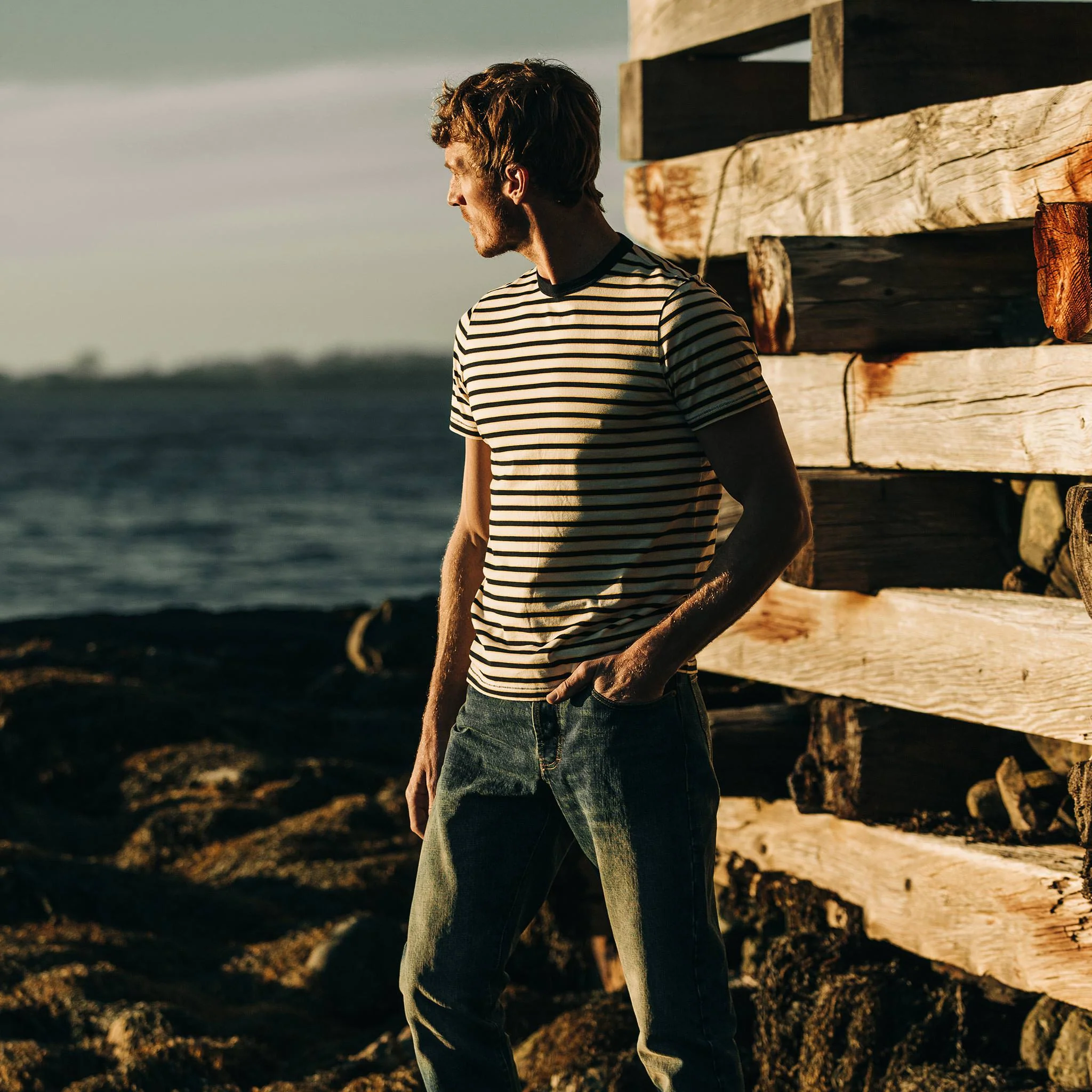 The Organic Cotton Tee in Gold Stripe - Image 2