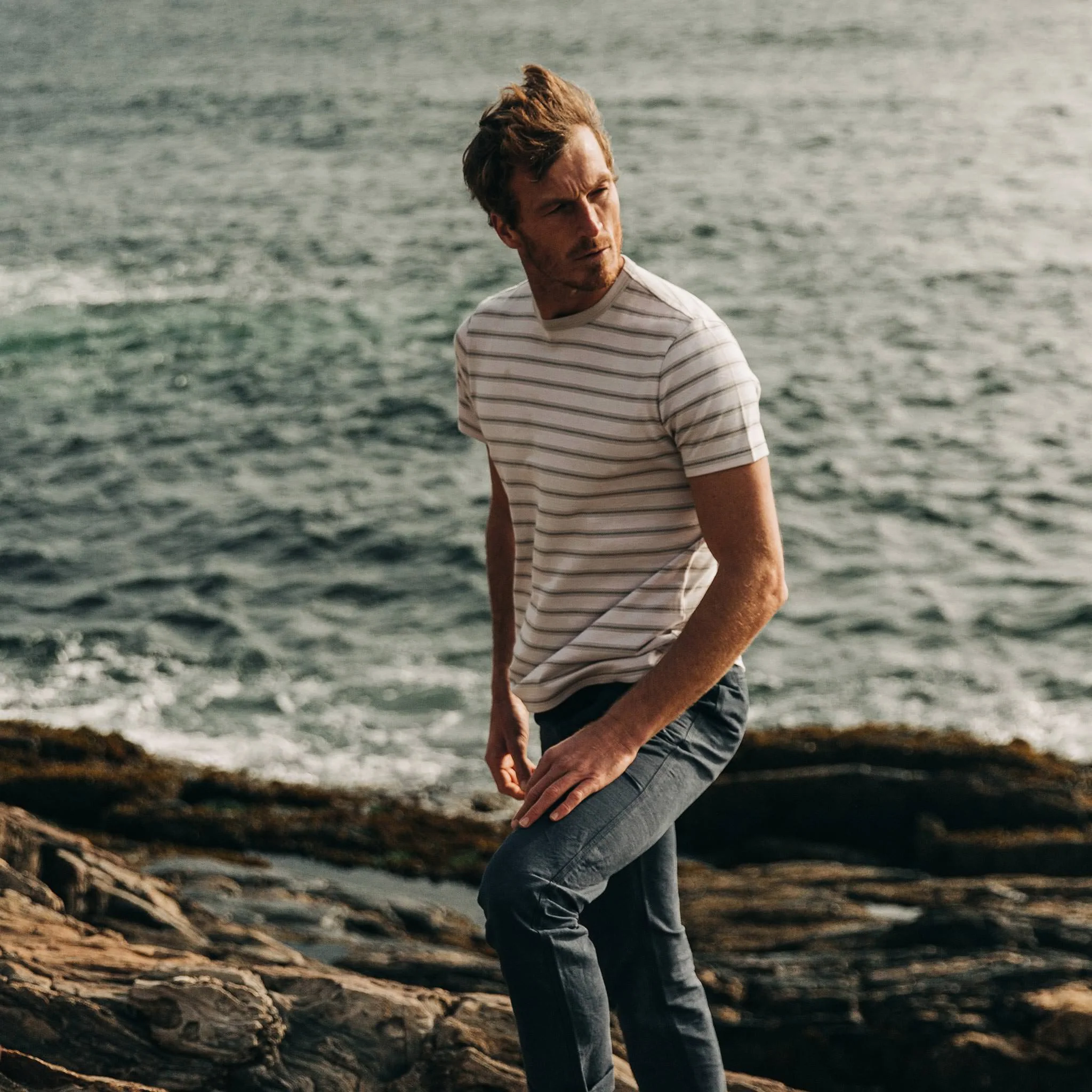 The Organic Cotton Tee in Graphite Stripe - Image 2