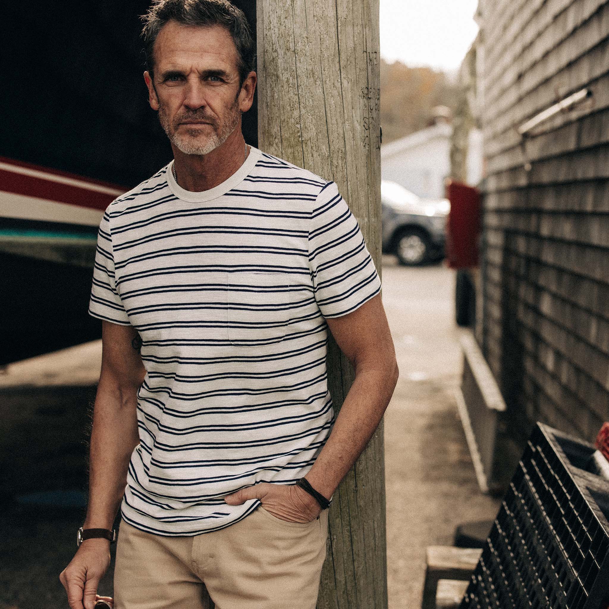 The Organic Cotton Tee in Washed Indigo Stripe - Image 2