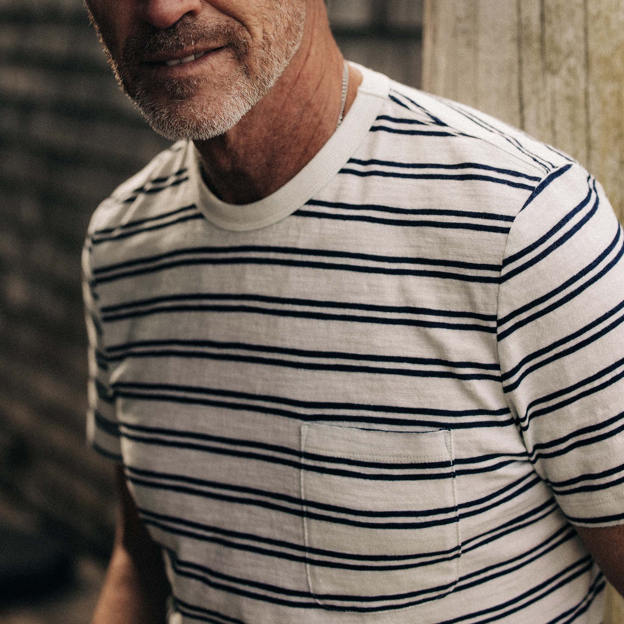 The Organic Cotton Tee in Washed Indigo Stripe - Image 3